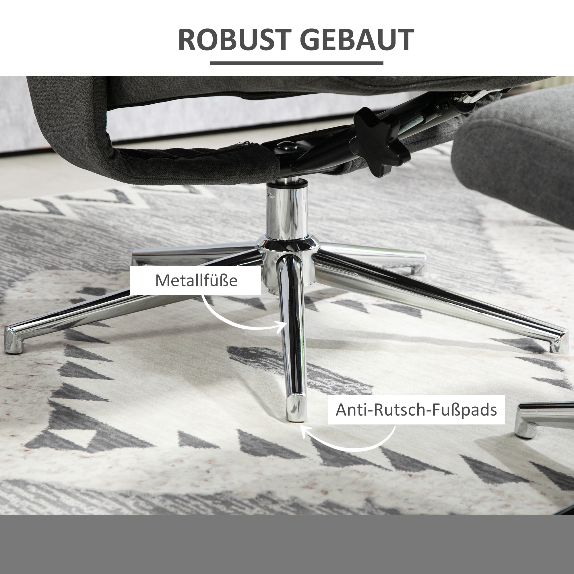 Relaxsessel mit Hocker, verstellbare Rückenlehne, Samtoptik, bis 150 kg, Anthrazit
