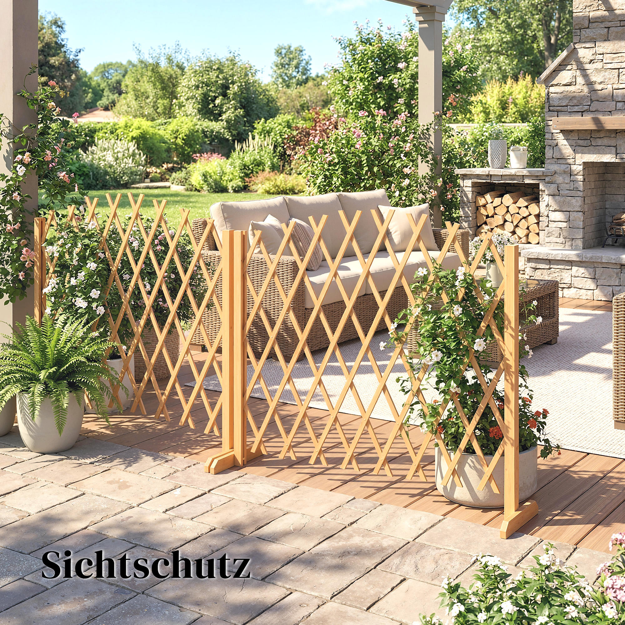 Absperrgitter 2er-Set Scherengitter ausziehbar freistehender Scherensperre mit Standfüßen 180 x 30 x 103 cm Braun