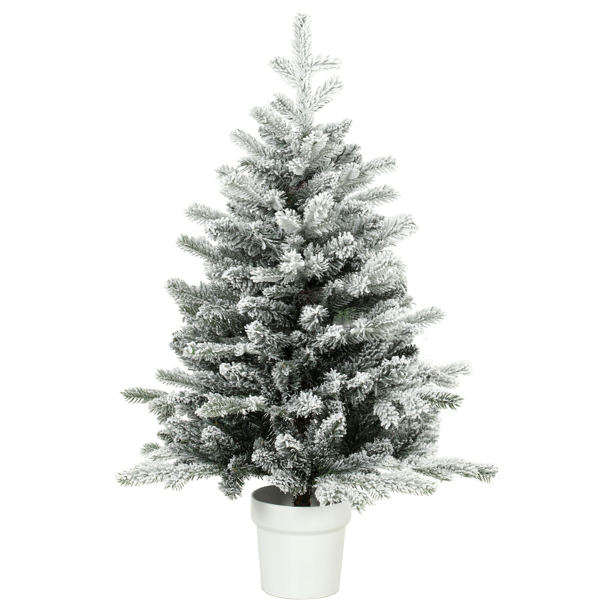 Mini 90 cm Weihnachtsbaum mit 296 Zweigspitzen Schnee-Effekt Topf, Mini-Tischbaum für Zuhause Büro, Weiß