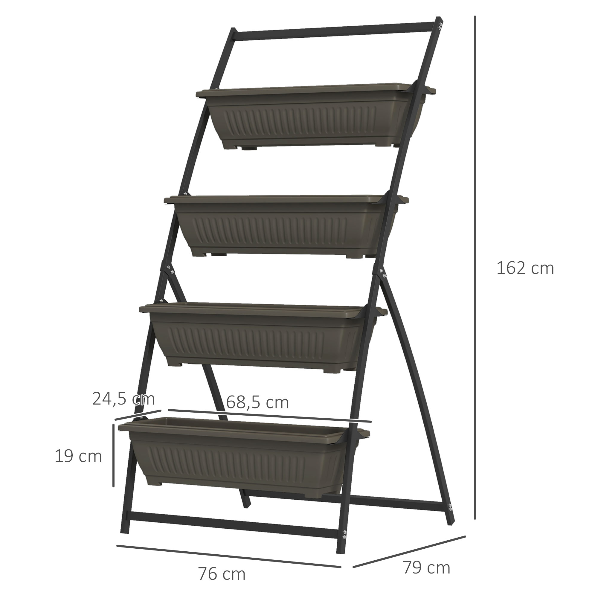 Pflanzentreppe Blumentreppe Pflanzenregal, stapelbar, wetterbeständig, 76 cm x 79 cm x 162 cm, Braun