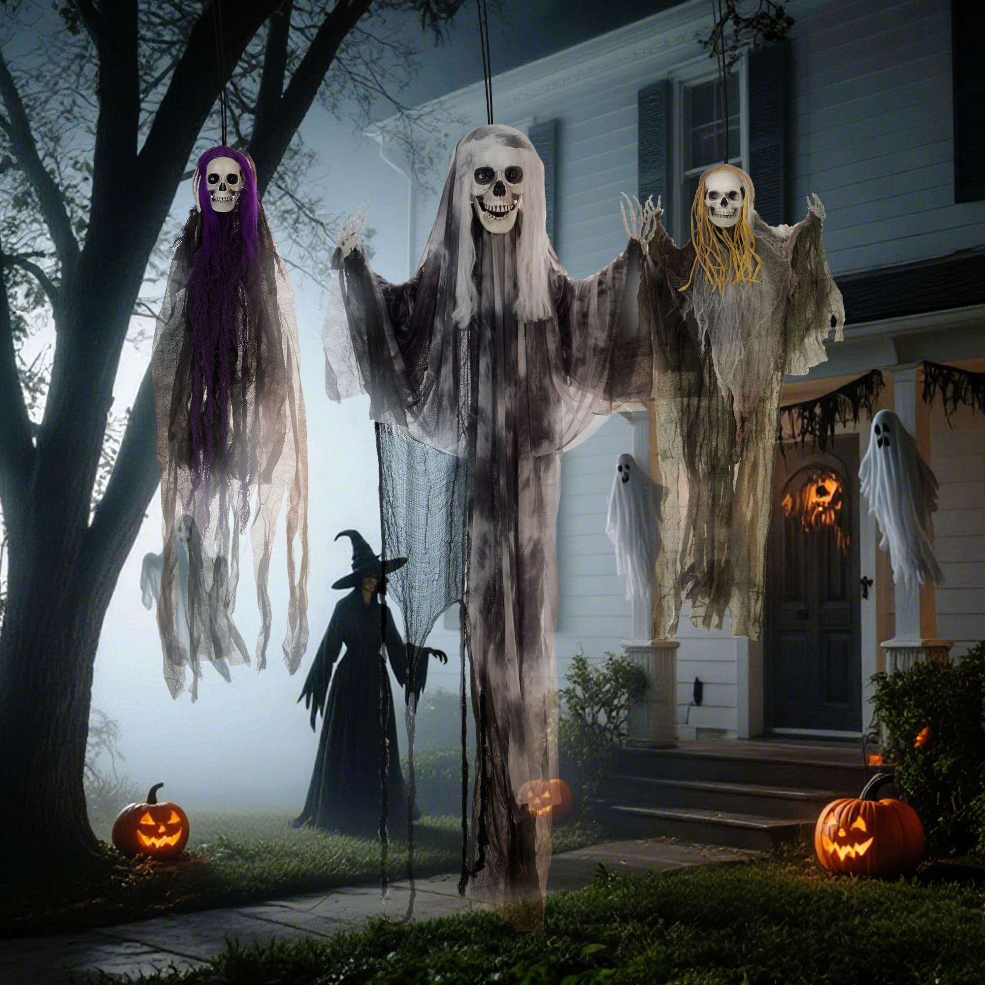 hängende Skelett-Geister, 3er Set, Halloweendeko, verstellbare Arme, 90/110/200cm