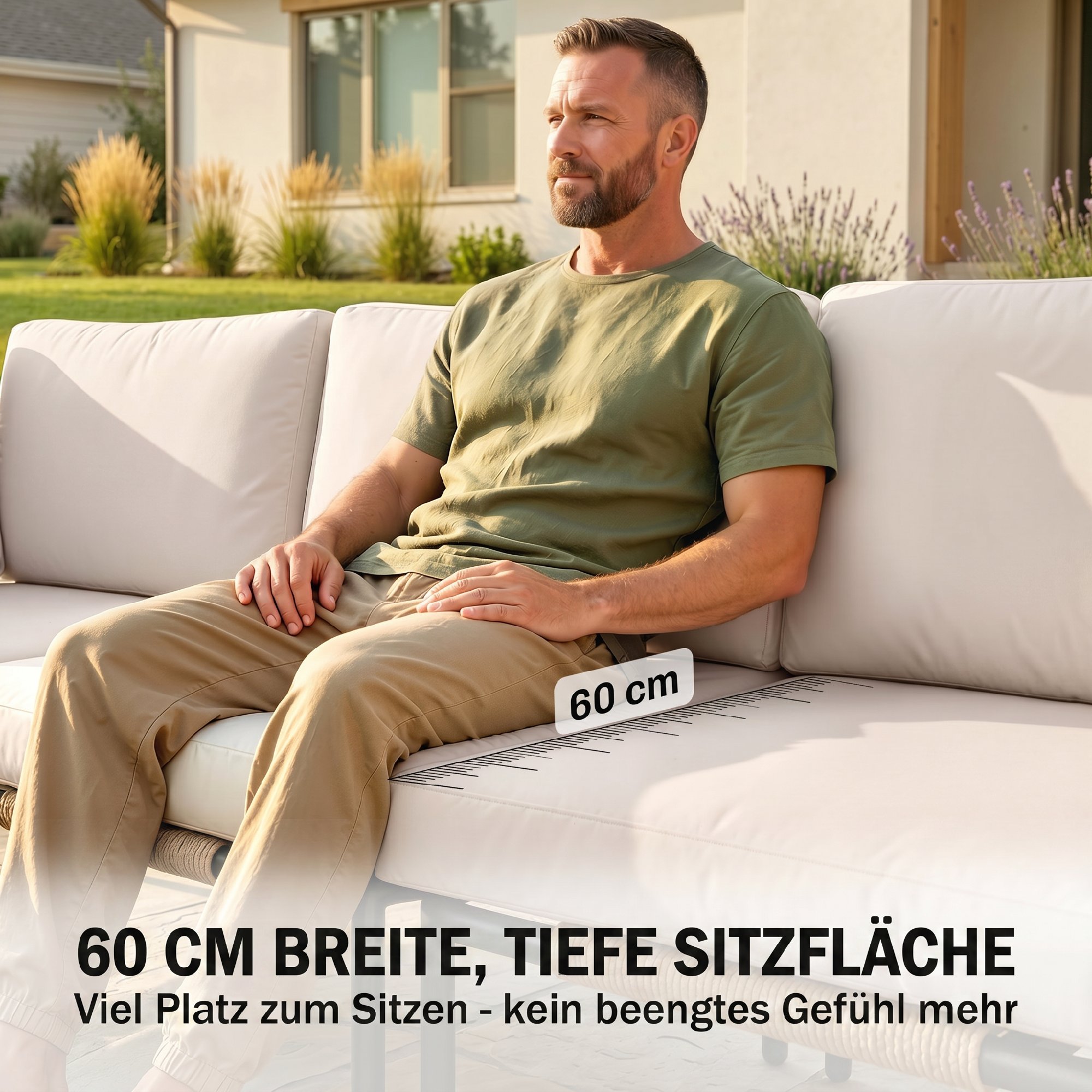 Polyrattan Gartenmöbel Set 5-teilig Lounge Set mit 3 Sessel Glastisch Hocker Breit & Tief Sitz abnehmbar Kissen