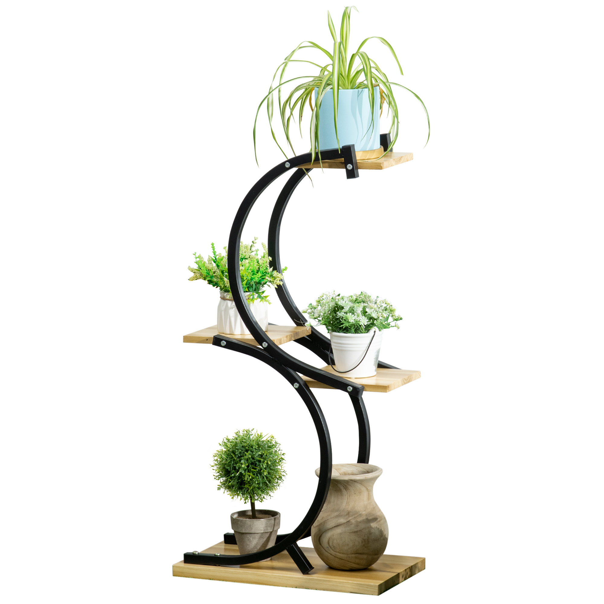 Pflanzenständer mit 4 Regalen, Massivholz, wetterbeständig, 46 cm x 25 cm x 91 cm, Schwarz + Natur Pflanzenständer mit 4 Regalen, Massivholz, wetterbeständig, 46 cm x 25 cm x 91 cm, Schwarz + Natur