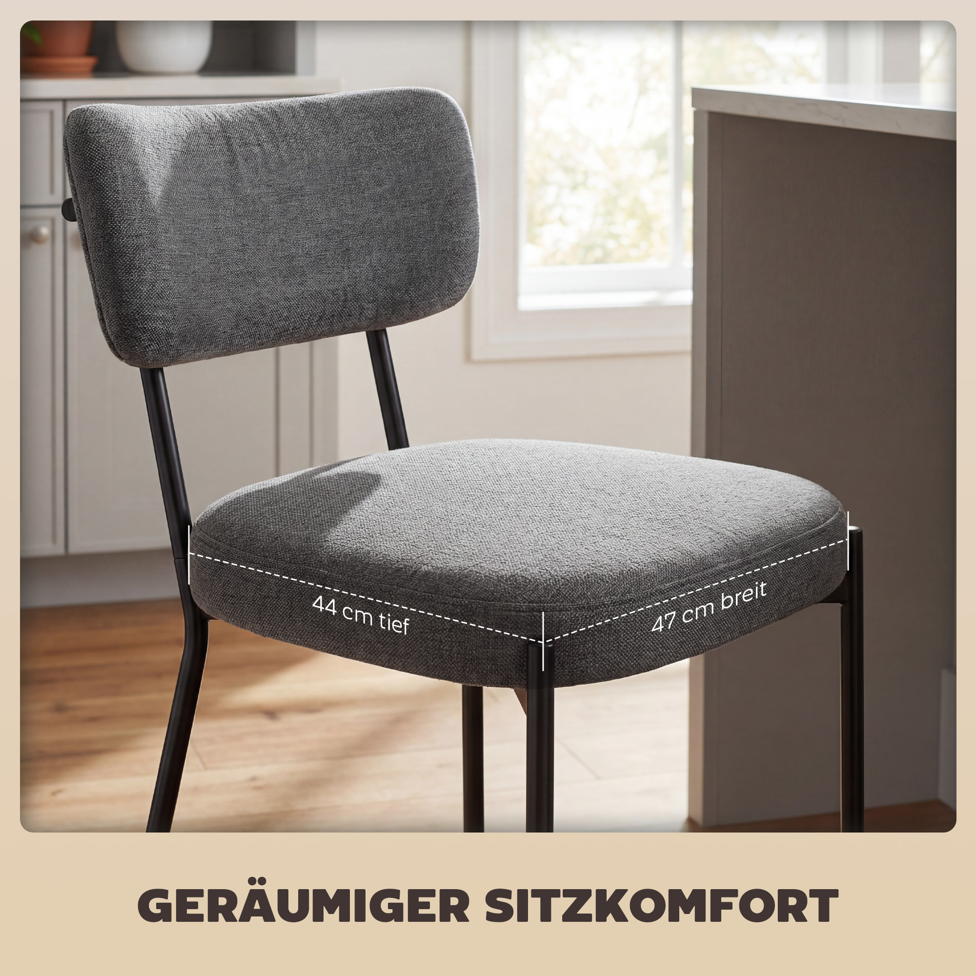 Barhocker im 2er-Set, Polster-Barstühle mit geschwungener Rückenlehne, für Kücheninsel, Frühstücksbereich, Grau