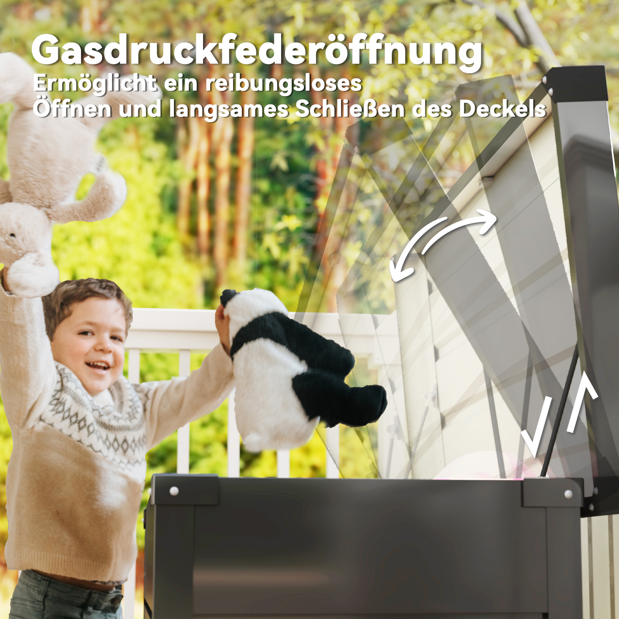 Gartenbox Metall 450L Kissenbox mit doppelwandig Deckel 120 x 61 x 62?cm Wasserdicht Abschließbar Grau