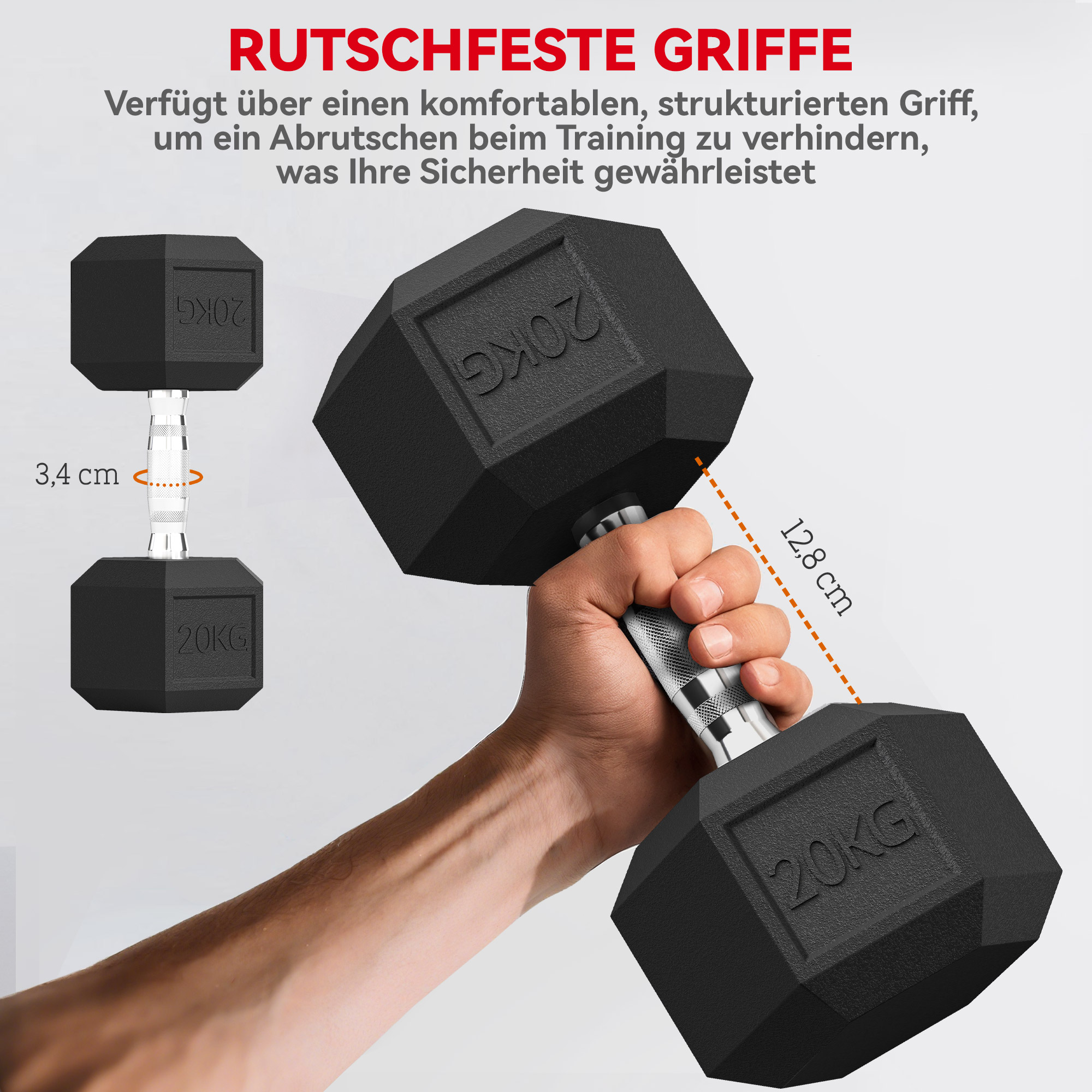 Hanteln mit gerändeltem Griff, Kurzhantel aus Gusseisen, 2 x 20kg für Zuhause, Fitnessstudio, Krafttraining