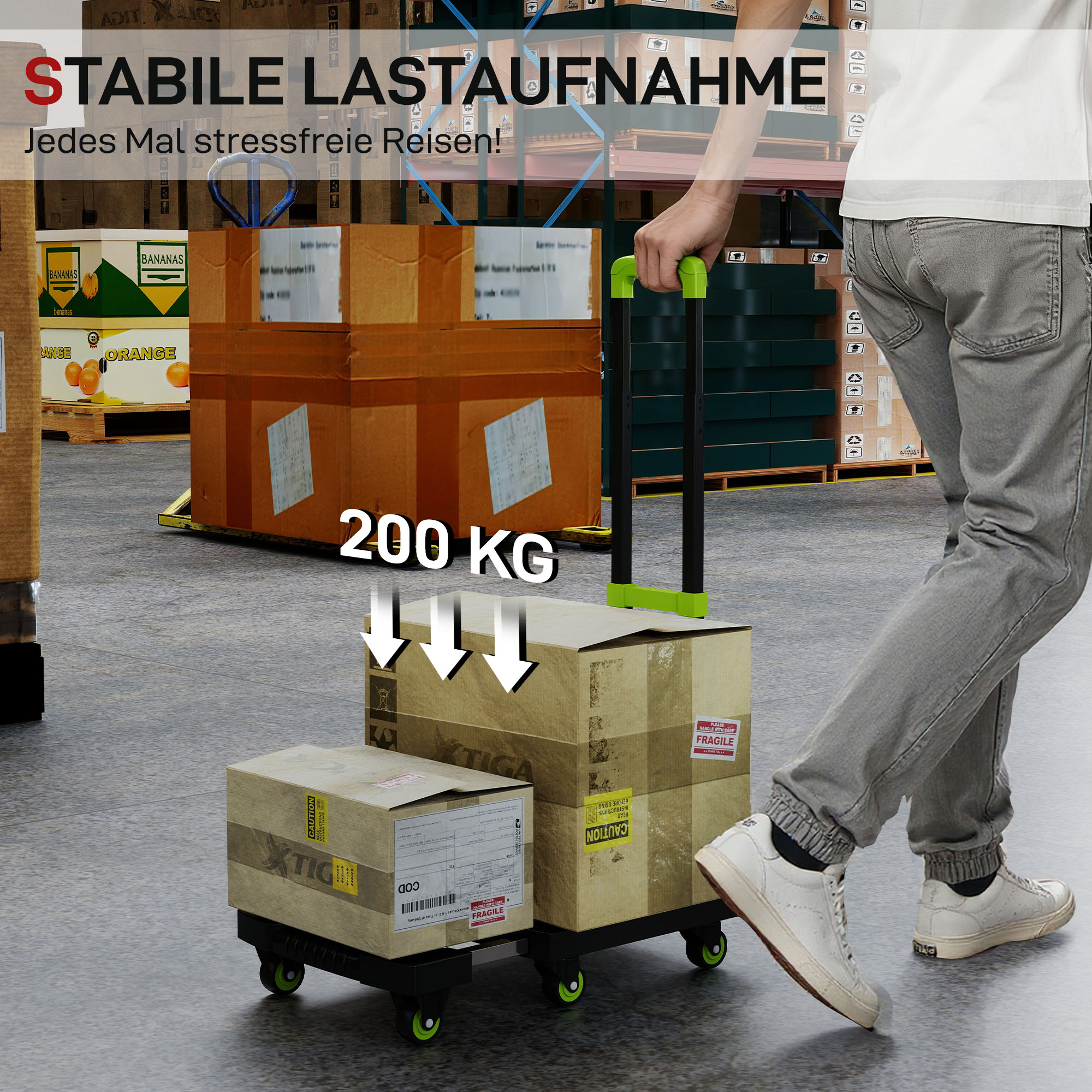 Sackkarre klappbar Metall Transportkarre mit Räder verstellbarem Griff 49 x 35 x 102 cm Grün