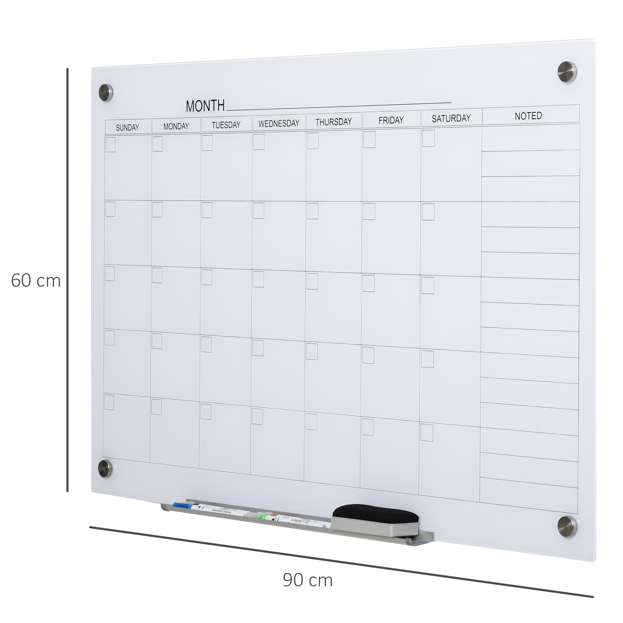 Whiteboard Kalender 90 x 60cm Wandkalender mit Stiftablage Trocken Abwischbar Wochenplaner mit 4 Stifte, Radierer, Monatskalender für Büro Schule Küche Zuhause