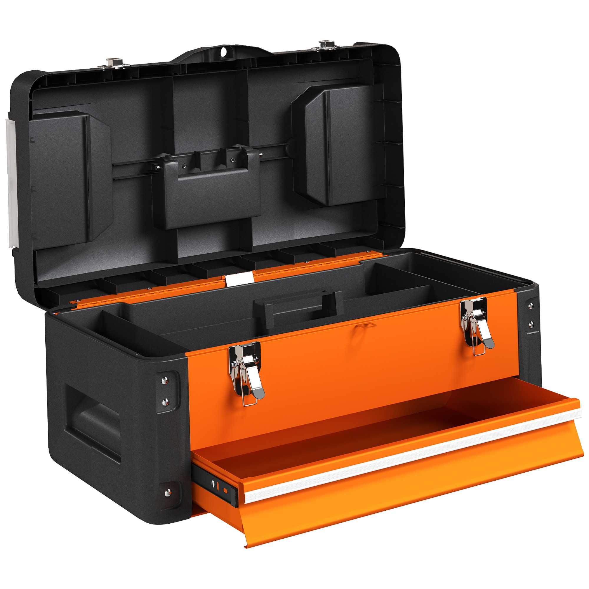 Werkzeugkiste leer, 49,7 x 25,3 x 23 cm Werkzeugkasten mit Schublade, Mini-Box Stahl Orange Werkzeugkiste leer, 49,7 x 25,3 x 23 cm Werkzeugkasten mit Schublade, Mini-Box Stahl Orange