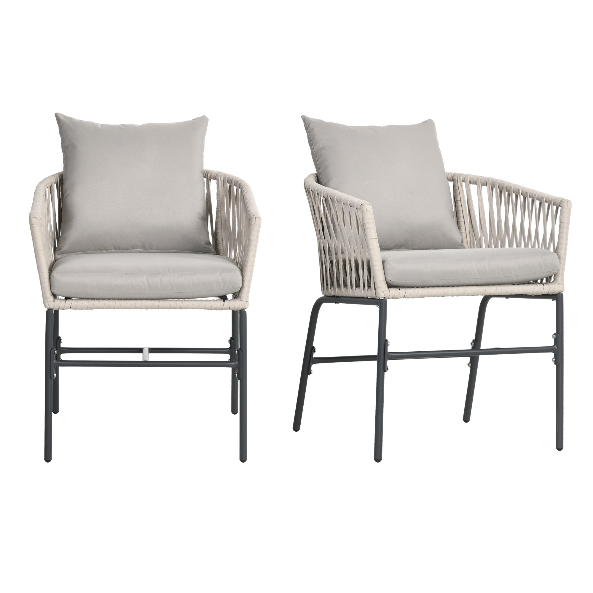 Terrassenstuhl 2er-Set, Boho-Stil, bequeme Sitzschale, Sitzauflagen, waschbarer Bezug, Metallrahmen, Beige Terrassenstuhl 2er-Set, Boho-Stil, bequeme Sitzschale, Sitzauflagen, waschbarer Bezug, Metallrahmen, Beige