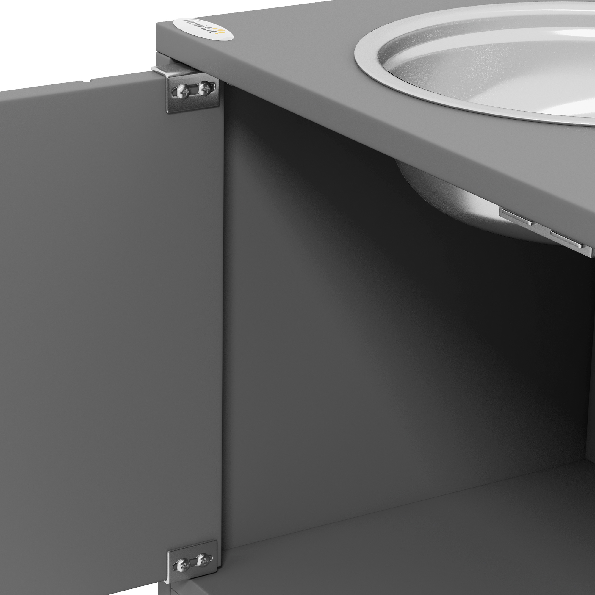 Erhöhte Futterstation mit 2 Edelstahlschüsseln und 44 L Stauraum, Magnettüren, für große Hunde, Grau