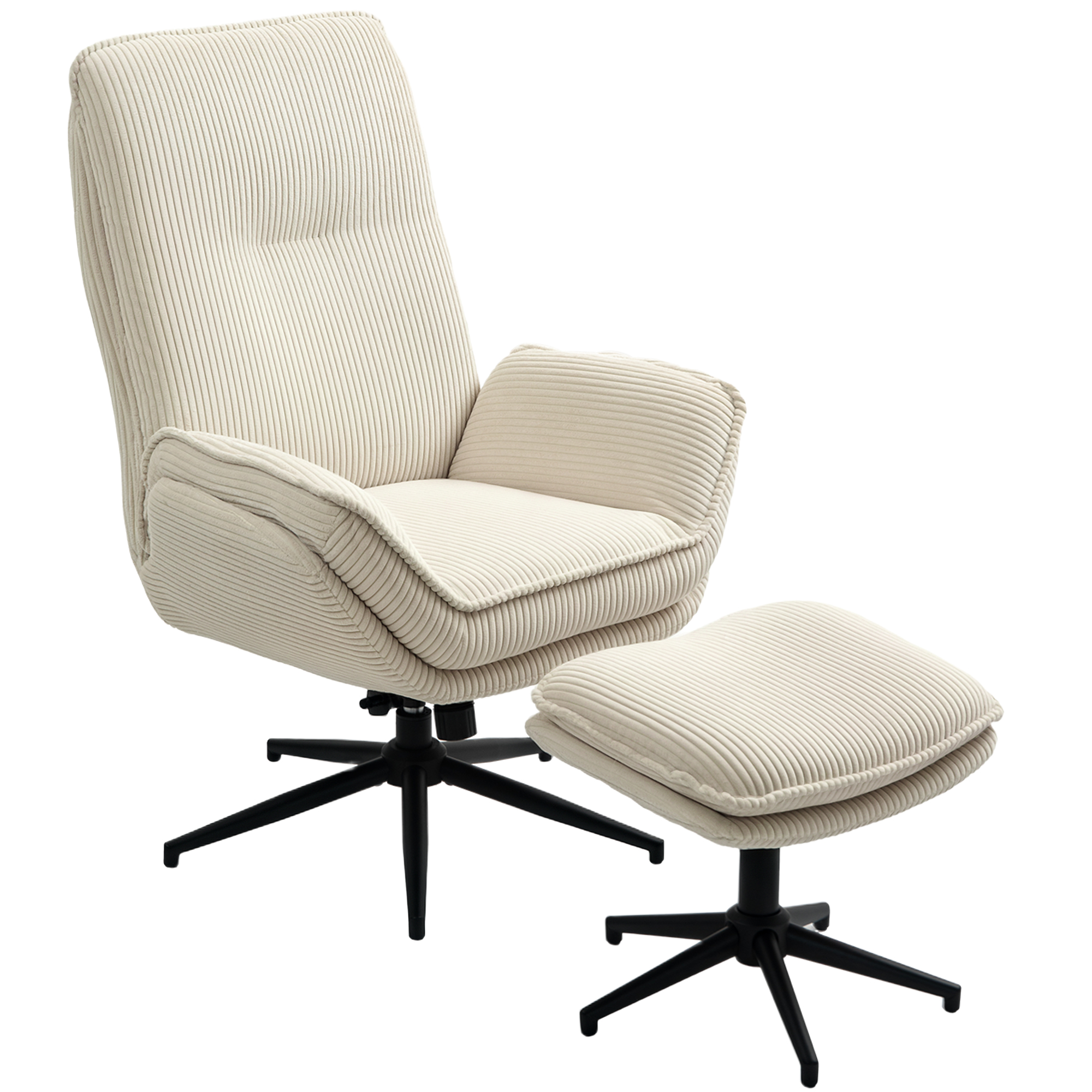 Drehbarer Polstersessel mit Fußhocker, Moderner Recliner-Sessel für Wohnzimmer, Schlafzimmer, Homeoffice, Beige