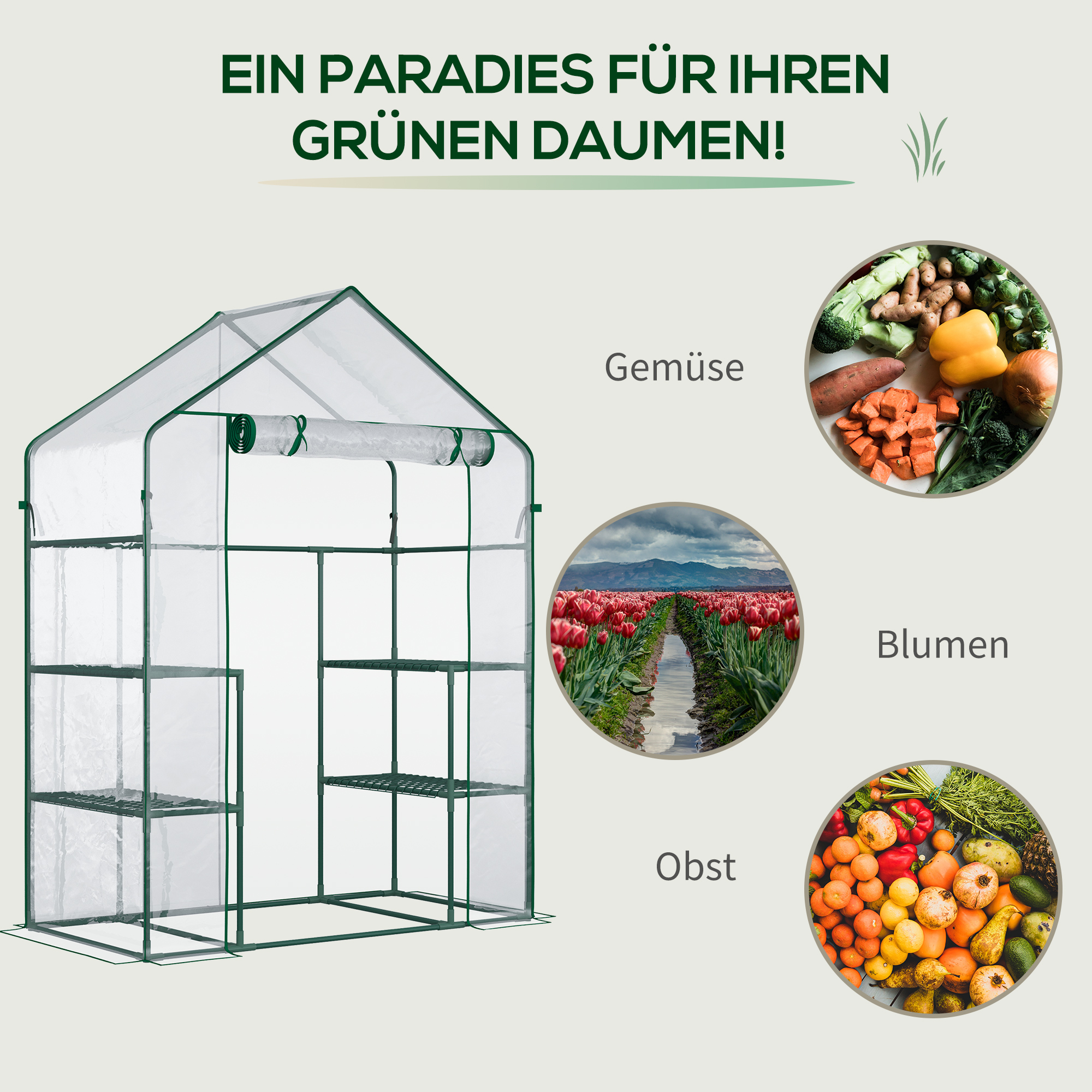 Foliengewächshaus begehbares Gartenhäuschen Tomatengewächshaus Treibhaus Frühbeet mit 6 Regalen Transparent Stahl PVC-Kunststoff 142 x 73 x 195 cm
