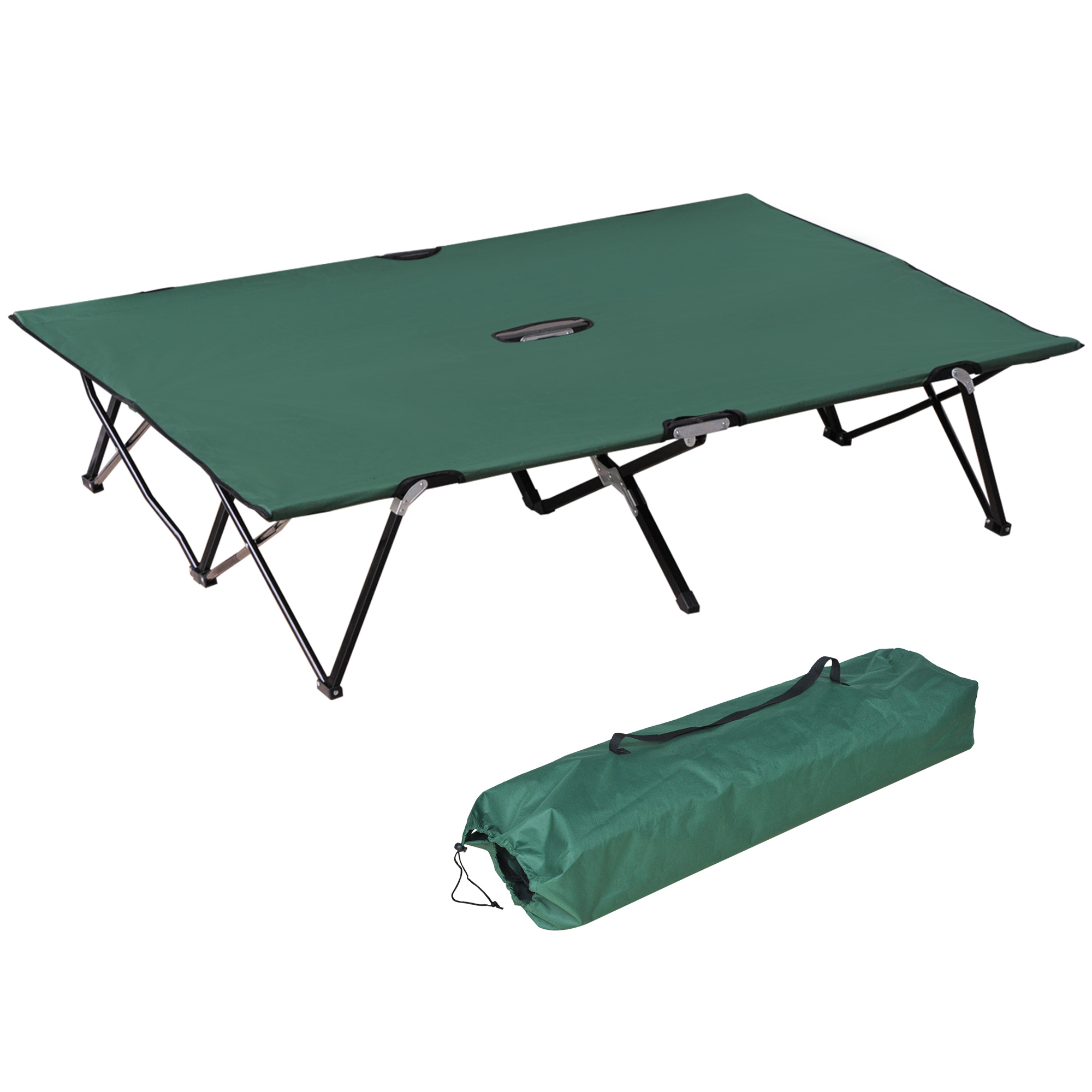Campingbett Klappbar für 2 Personen Feldbett Klappbett mit Tragetasche bis 136 kg belastbar Stahl Oxford Grün+Schwarz 193 x 125 x 40 cm