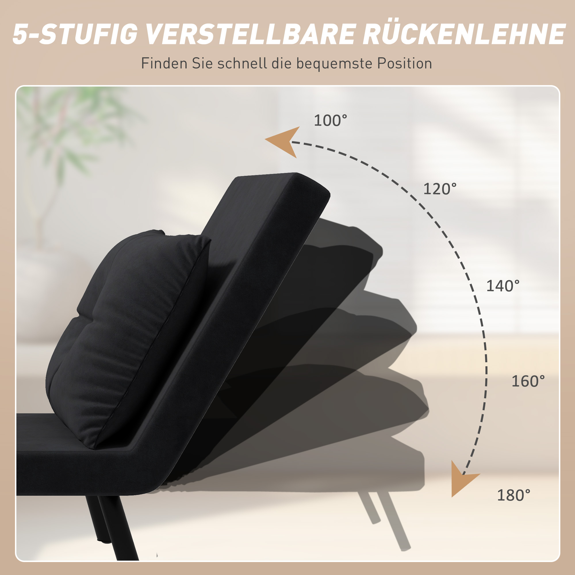Relaxsessel im Skandidesign, Liegesessel, Lesesessel. ink. Kissen mit Knopfhefung, Schwarz