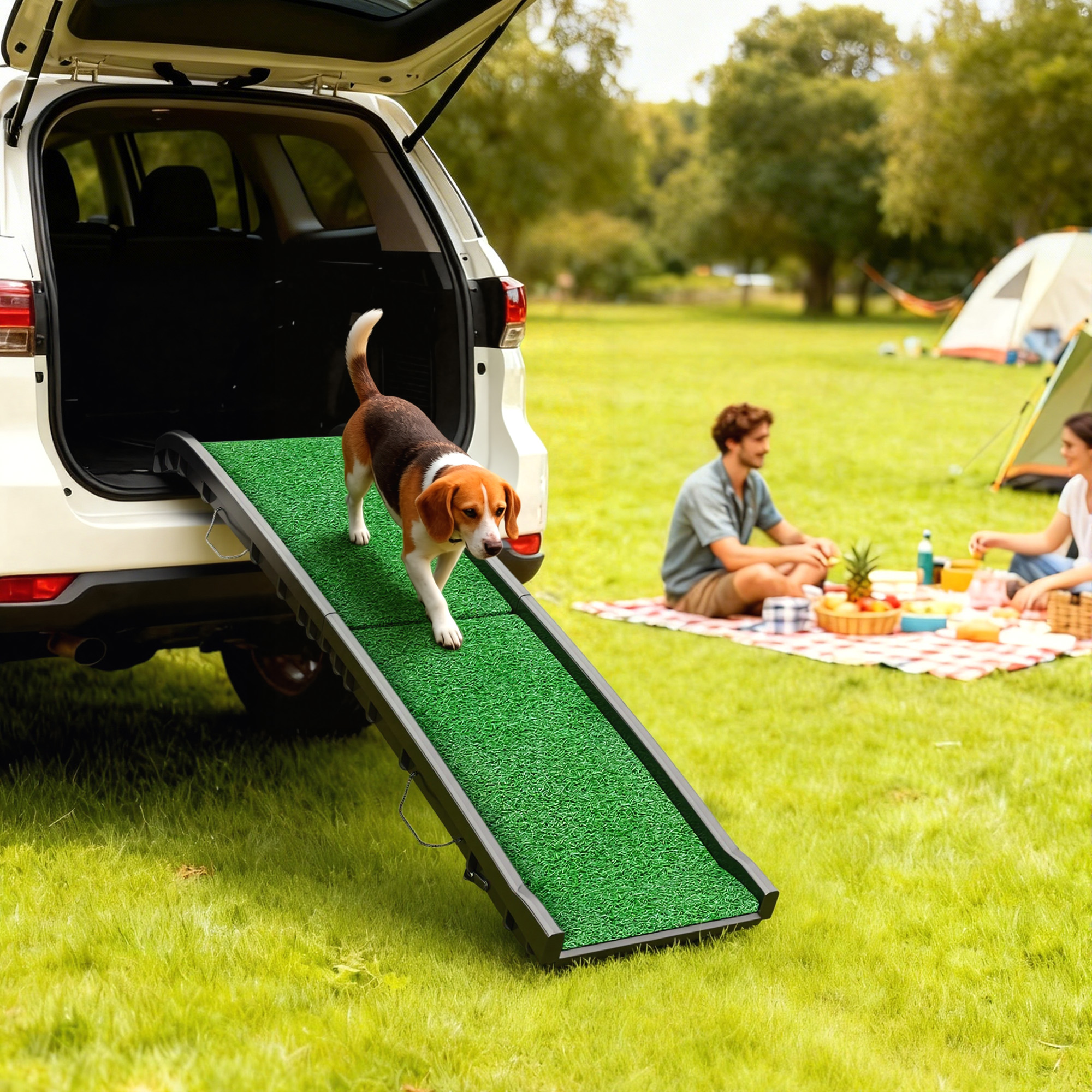 Hunderampe klappbar Hundetreppe rutschfest Einstiegshilfe für Kofferraum, für Tiere bis 90 kg 155x38,5x15,5 cm Schwarz