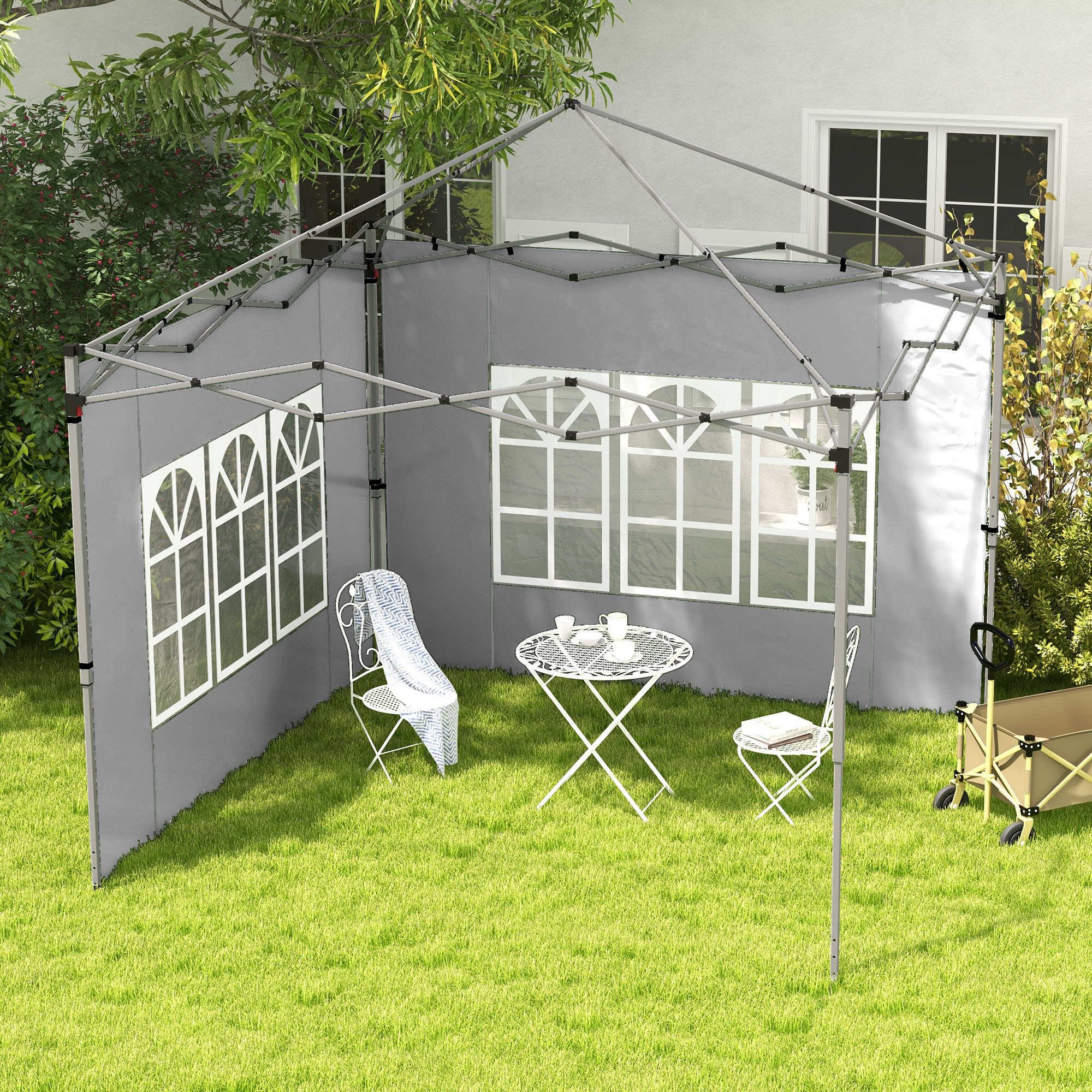 2er-Set Seitenteile für Pavillon 3x3/3x4 m, Seitenwand mit Fenster, wasserdicht Hellgrau