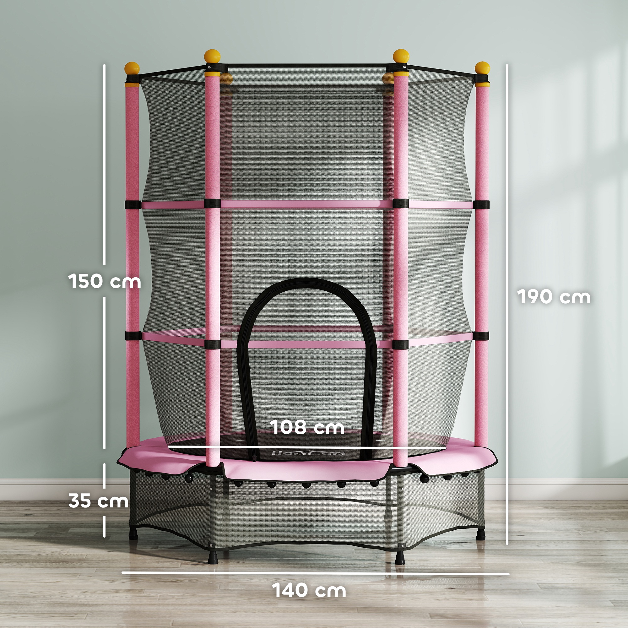 Trampolin für Kinder, Ø140 cm, mit Sicherheitsnetz, für innen und außen, Stahl, Kunststoff, belastbar bis 50 kg, Rosa