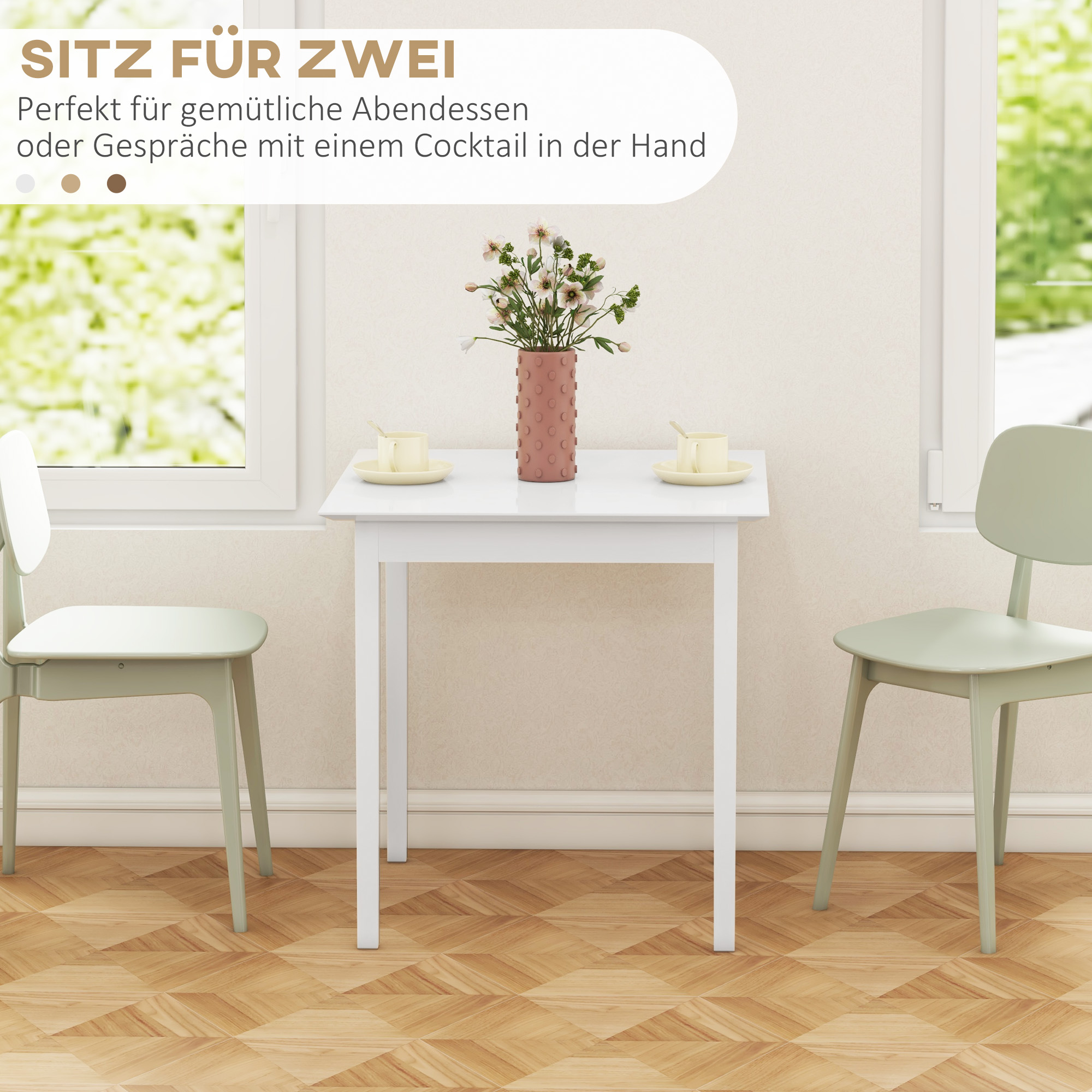 Küchentisch Esstisch Quadratischer Tisch, modernes Design, 75 cm x 75 cm x 76 cm, Weiß