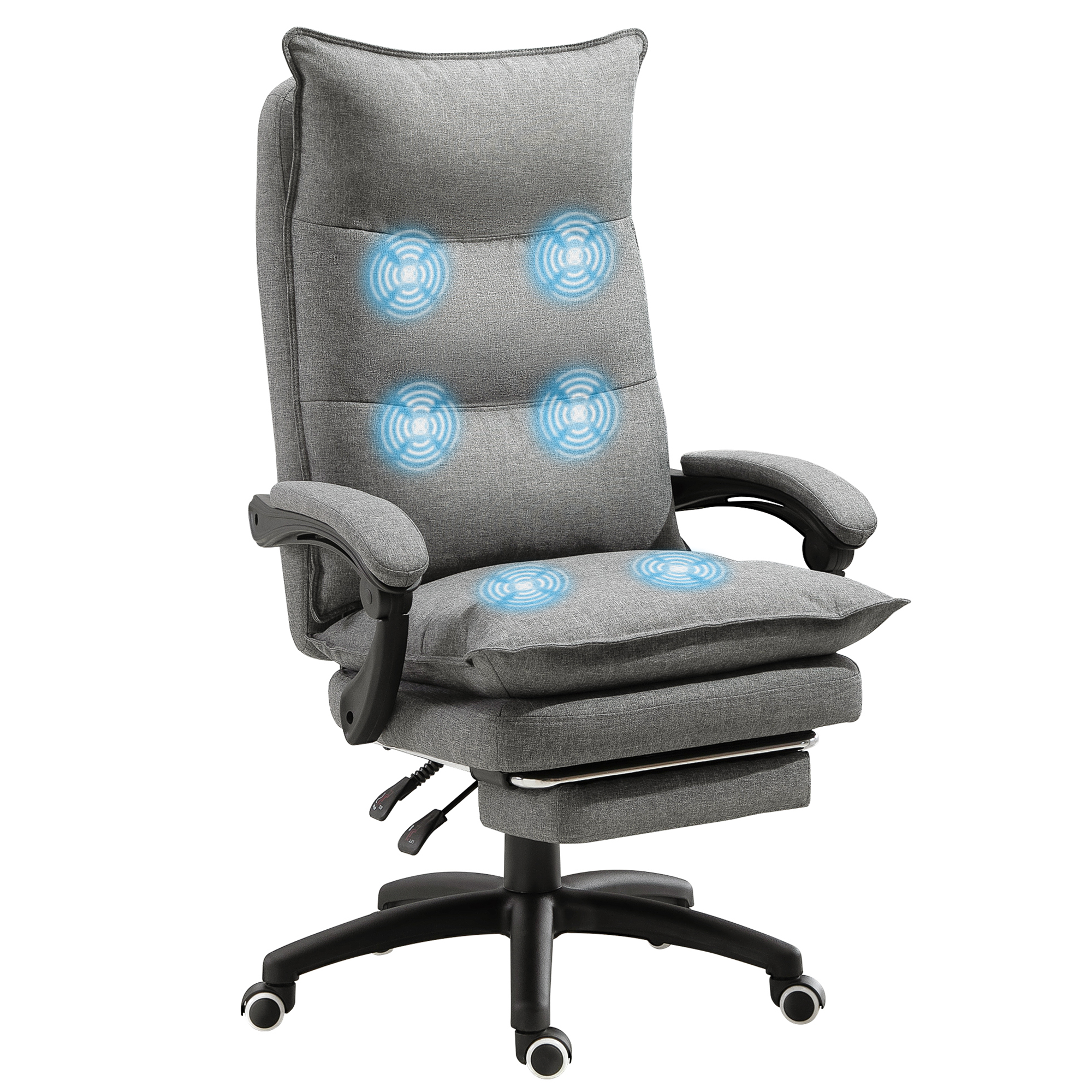 Massage-Bürostuhl, Schreibtischsessel mit Massagefunktion, höhenverstellbarer, ergonomischer Drehstuhl, Nylon, Grau