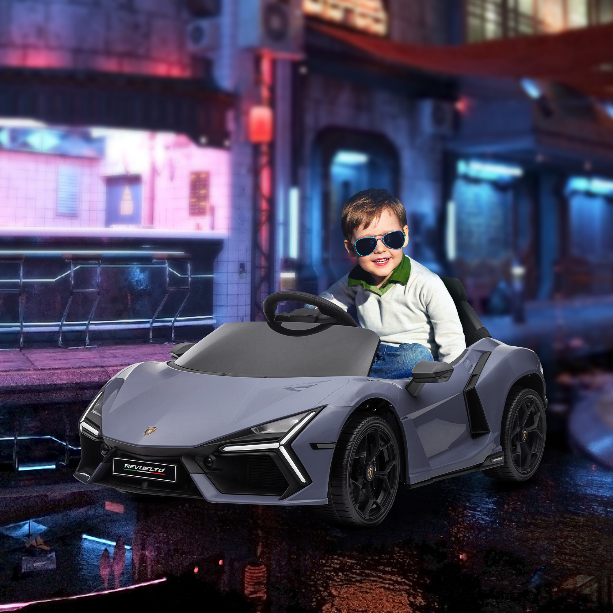 Elektroauto für Kinder von 3-5 Jahren, sanfter Antrieb, fernsteuerbar, mit Hupe, Kunststoff und Metall, Grau
