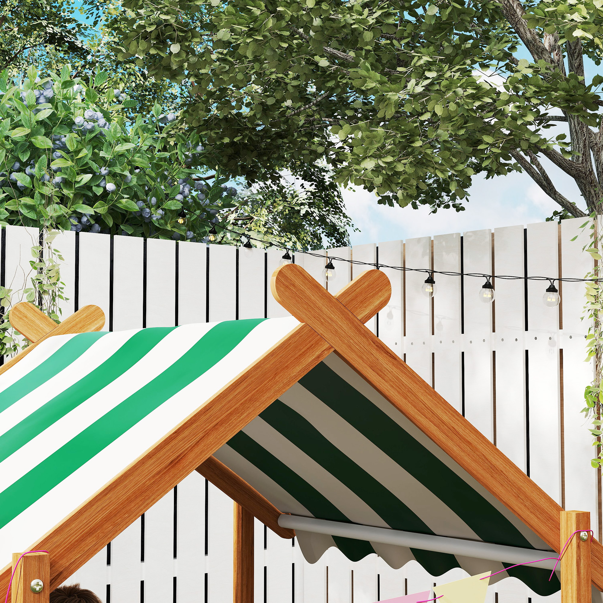 Sandkasten mit Sonnenschutz, Spielhaus-Design, mit Spielzeug-Set, behandeltes Massivholz, 124 x 116 x 146 cm, Grün