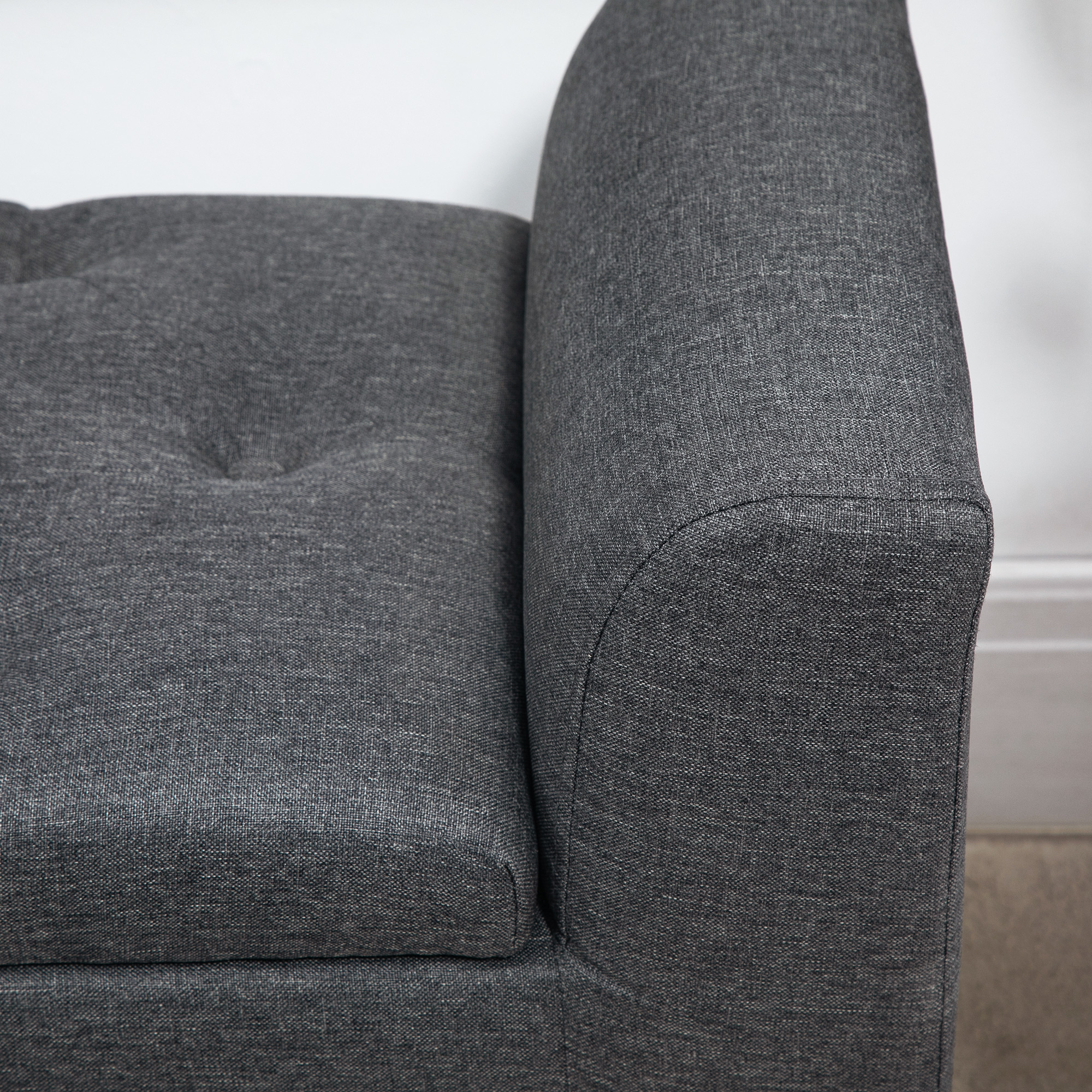 Sitzbank mit Stauraum, Polsterbank mit Leinenoptik, Holzbeine, Bettbank belastbar bis 130 kg, für Wohnzimmer Schlafzimmer Flur, 116 x 44 x 58 cm Dunkelgrau