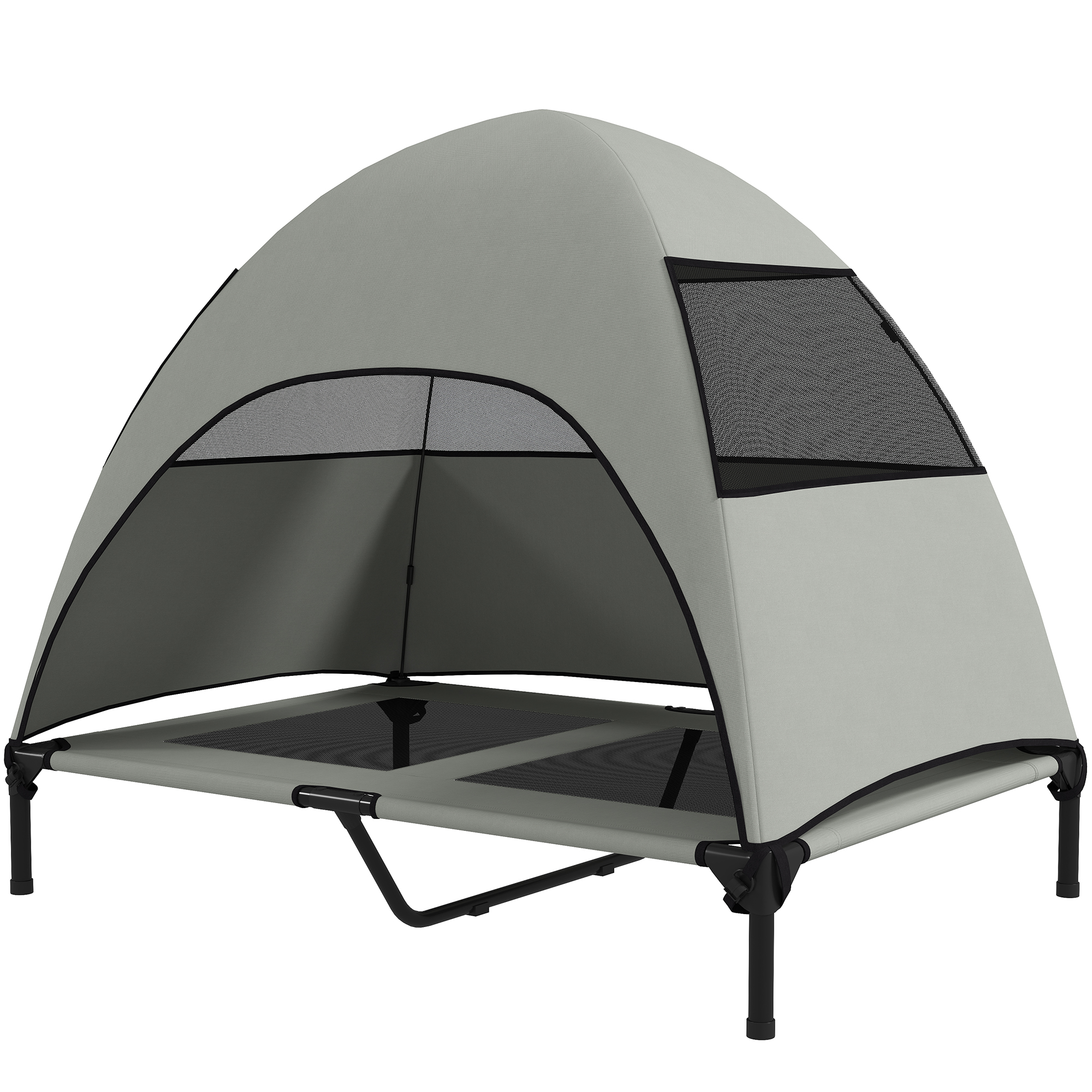 Hundeliege Outdoor mit Dach, Erhöhtes Hundebett für Große Hunde, 106 x 76 x 99 cm, Hellgrau