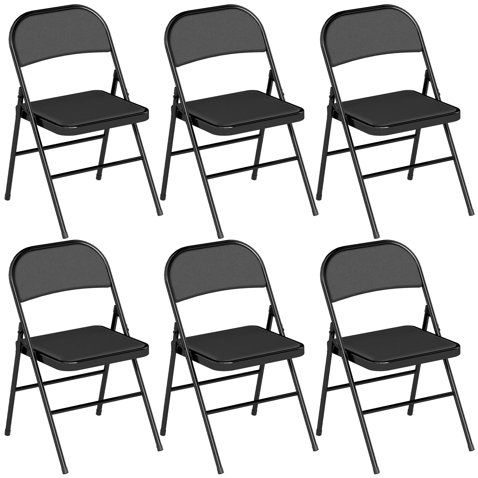 2er-Set Klappstühle, tragbare Bürostühle, Stahlbeine, Faltstuhl für Büro, Empfang, Wartezimmer, Kunstleder, Schwarz