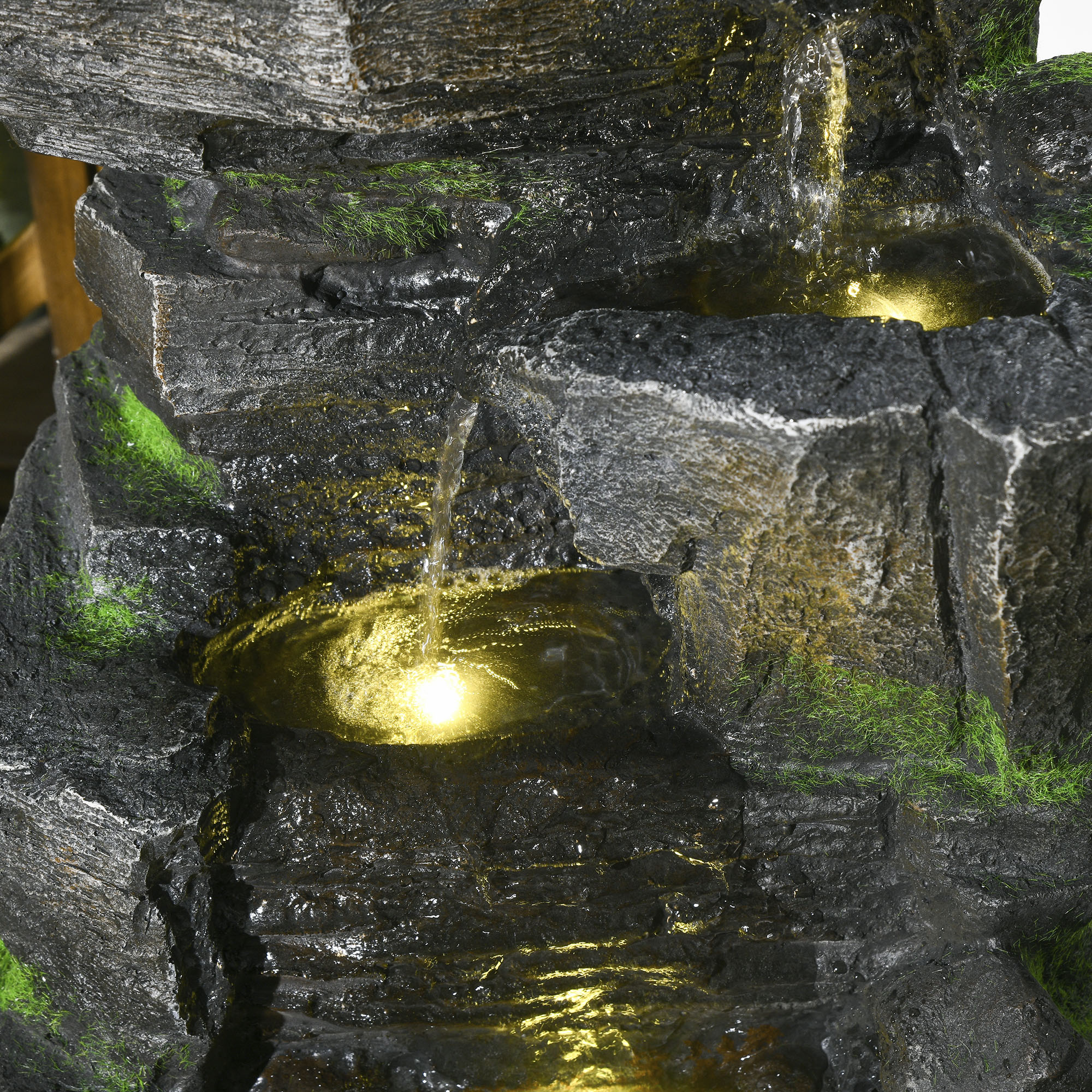 Gartenbrunnen, Steinoptik, 4-stufig, Solarbetrieb, LEDs, 57cm Höhe, Kunstharz, Grau/Braun