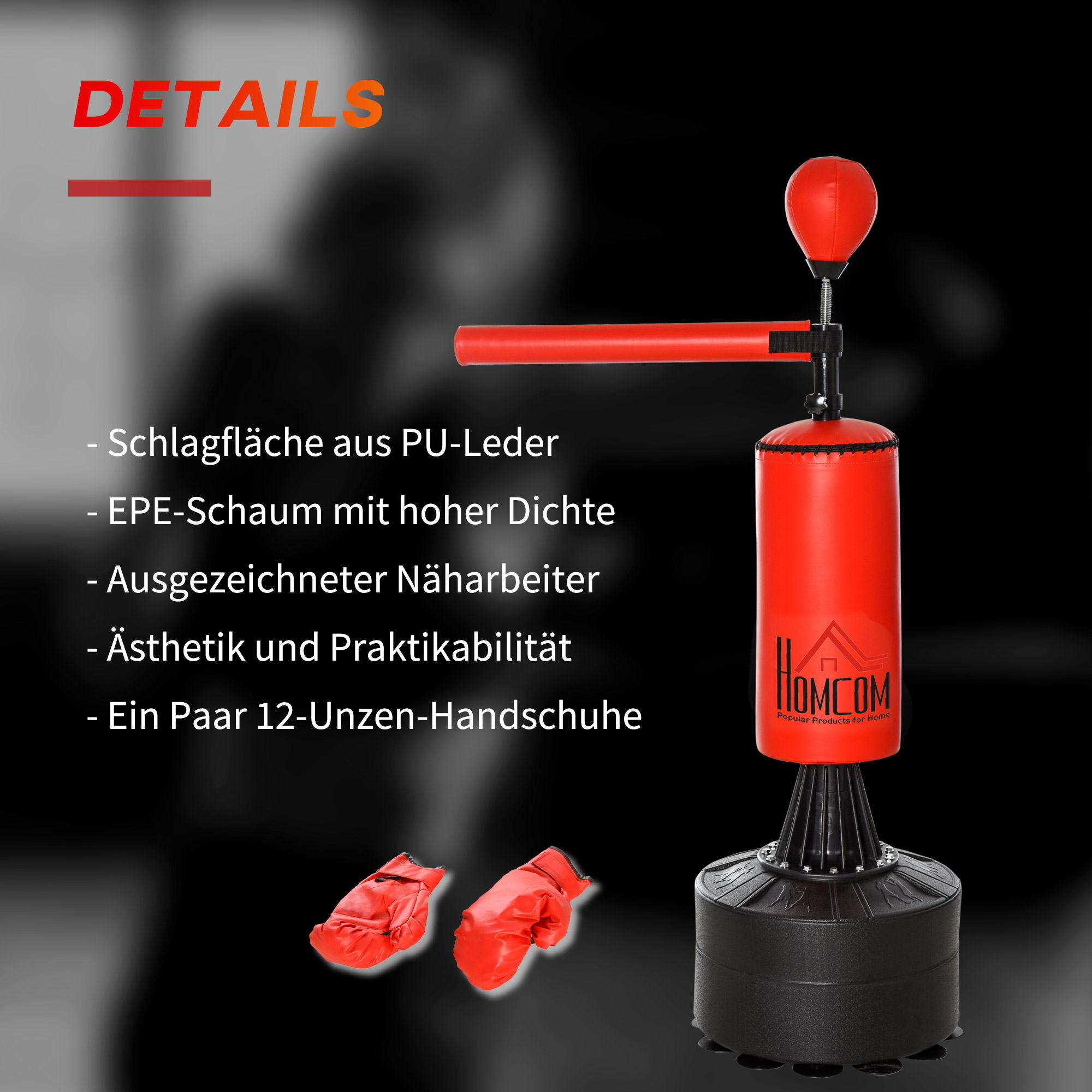 Boxsack stehend 155-205cm Höhenverstellbar Standboxsack mit 360° Reflexstange Speedball, Boxhandschuhen Pumpe, Punchingball Set für Erwachsene Jugendliche, Kickboxsack für Box Training
