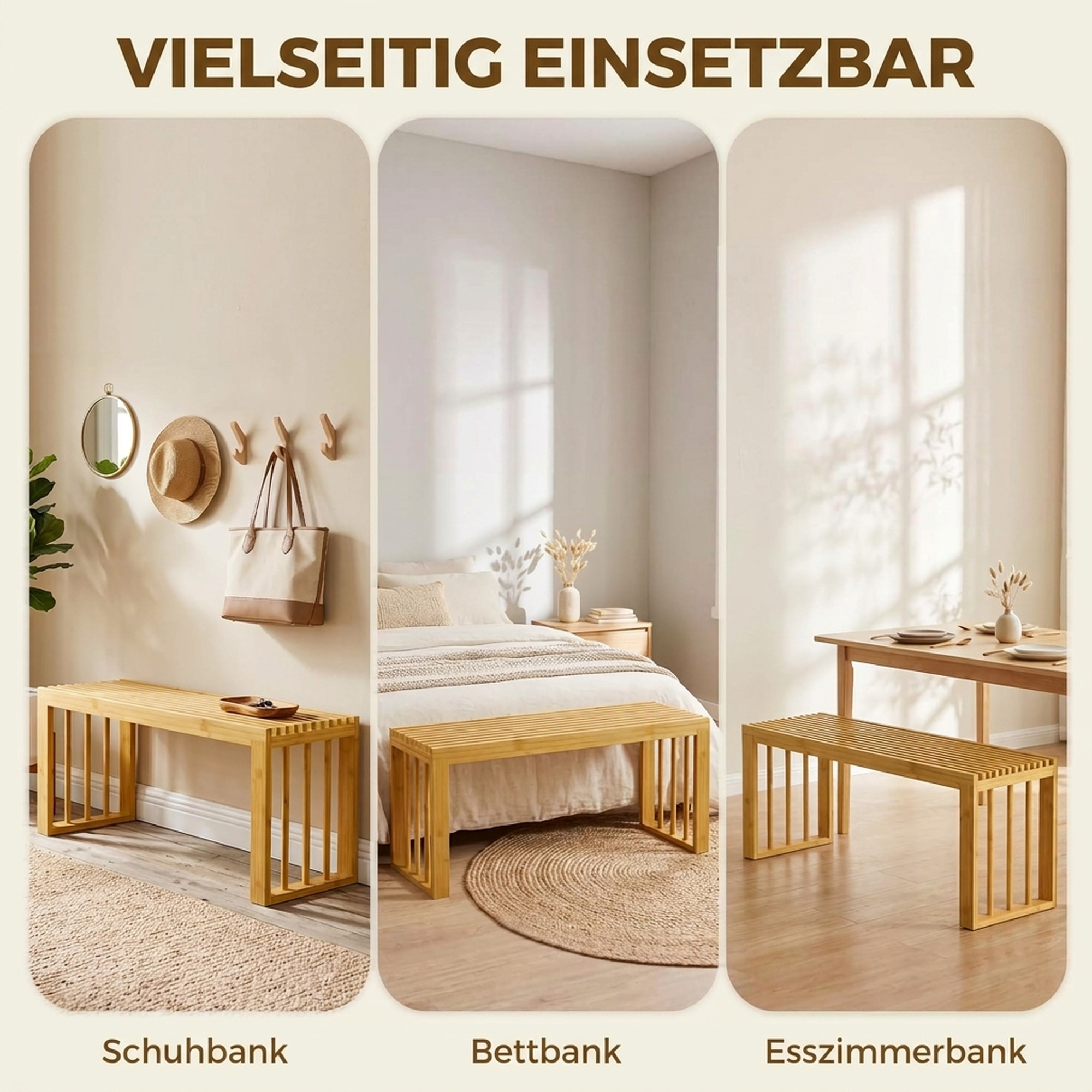 90 cm Bambus-Schuhbank, Flurbank ohne Rückenlehne, Sitzbank für Eingangsbereich, Natur