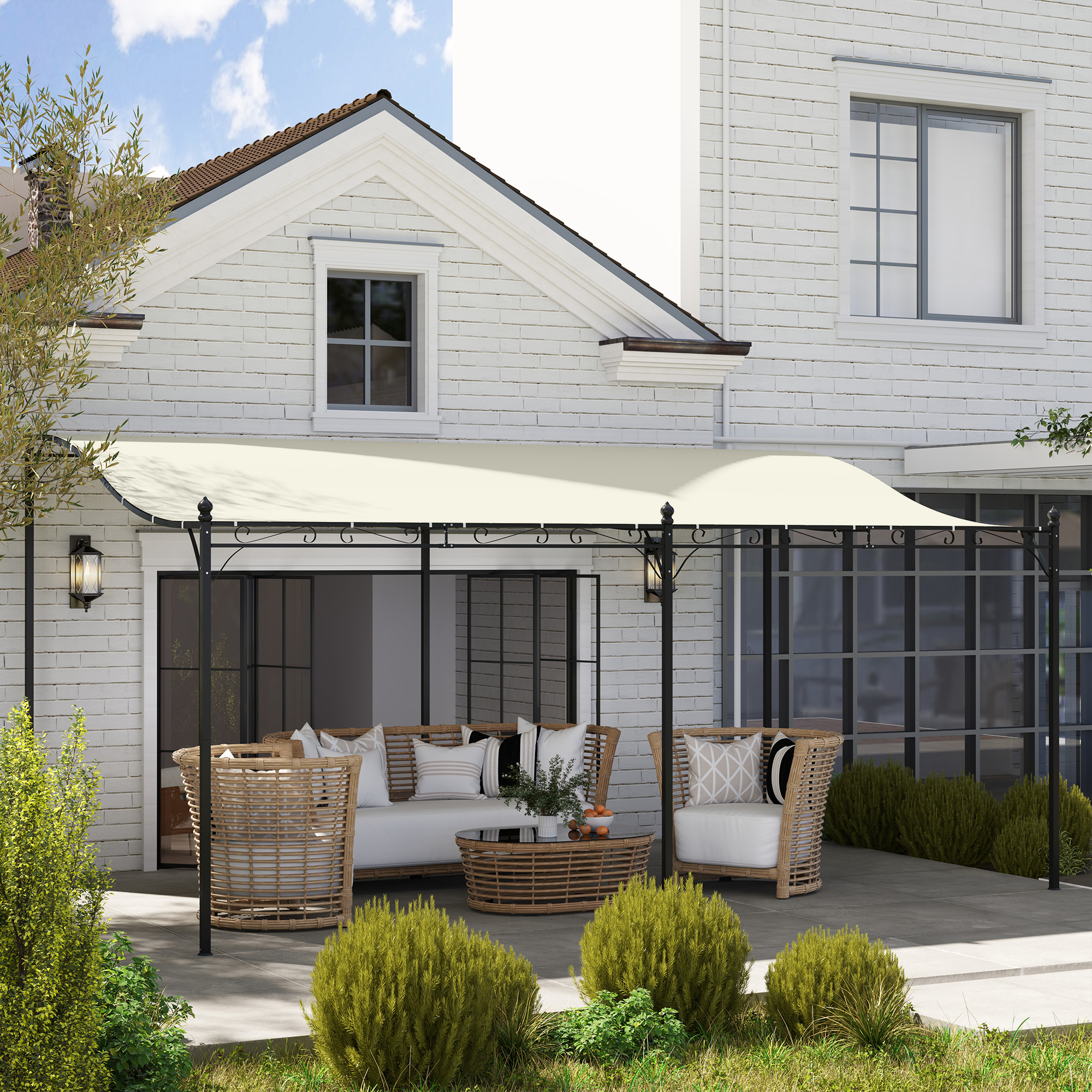 3 x 5 m Pergola, Flexibles Gartendach mit wasserfester Plane und Metallrahmen, Schattenspender, Cremeweiß