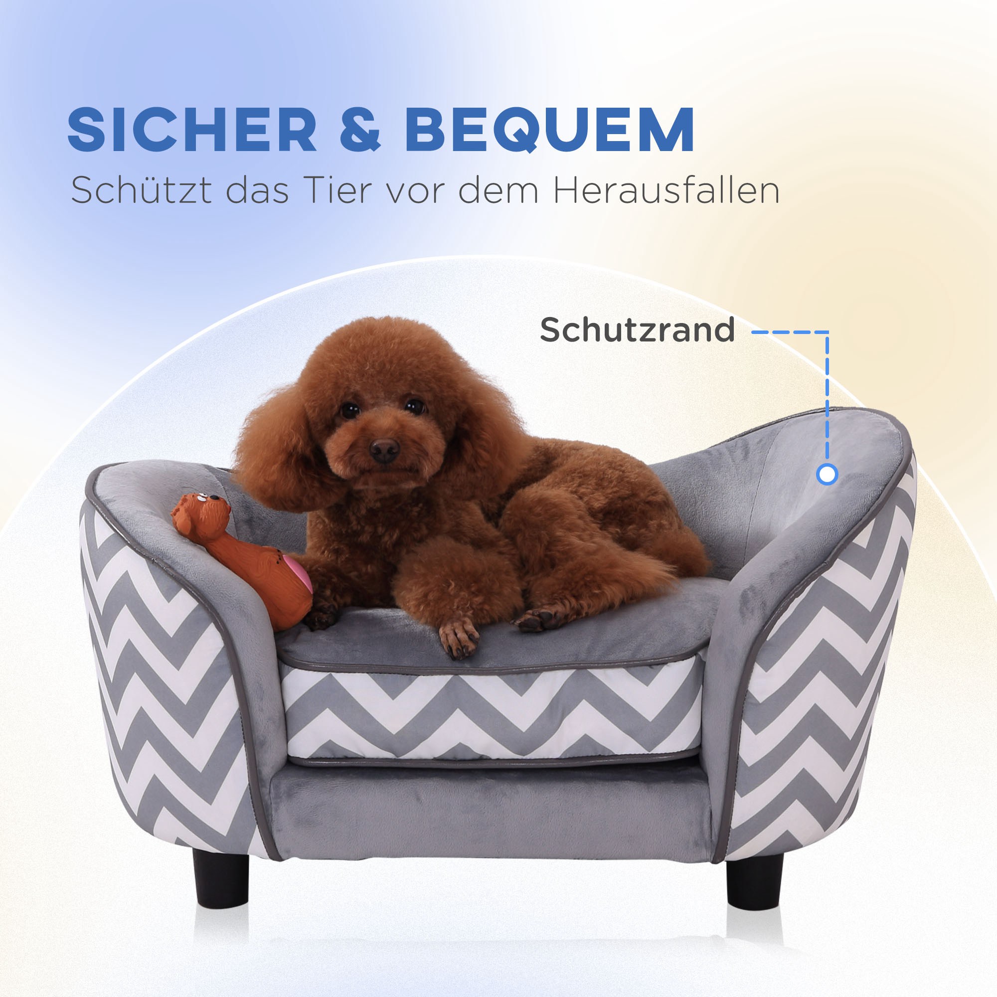 Haustiersofa Hundecouch Hundesofa Hundebett Hundematte Katze Kissen gepolstert Holz Schaumstoff Grau 68,5 x 40,5 x 40,5 cm