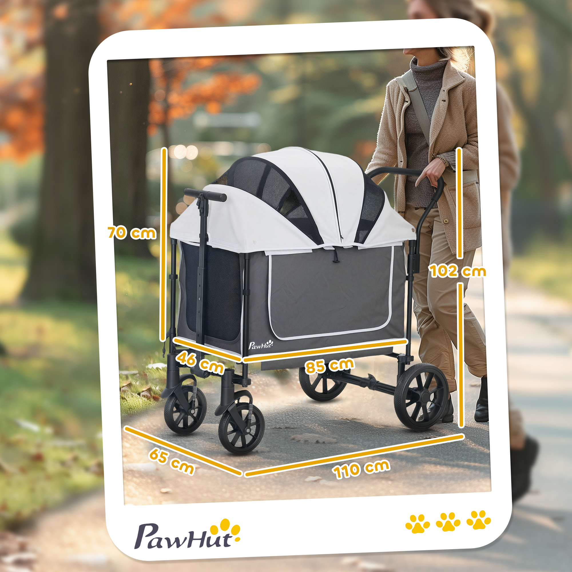 Hundewagen Hundebuggy klappbar für Hunde & Katzen bis 30 kg 110 x 65 x 102 cm Dunkelgrau