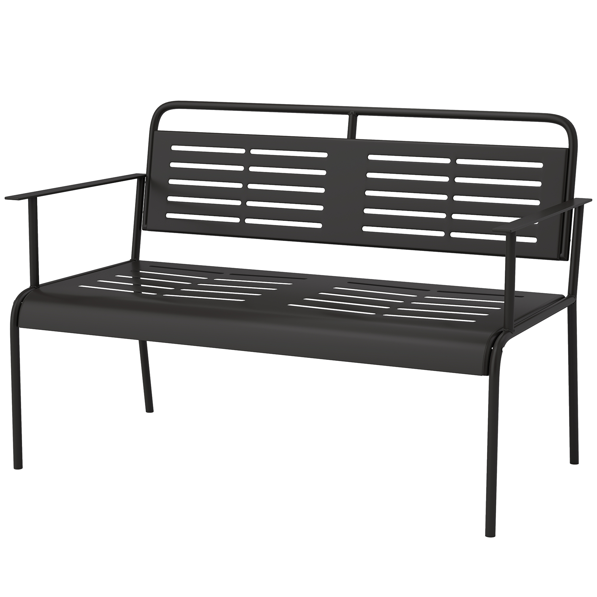 Gartenbank, wetterfest Sitzbank, wasserabweisend Gartenmöbel mit Rücken- & Armlehnen 121 x 64 x 84cm, Schwarz Gartenbank, wetterfest Sitzbank, wasserabweisend Gartenmöbel mit Rücken- & Armlehnen 121 x 64 x 84cm, Schwarz