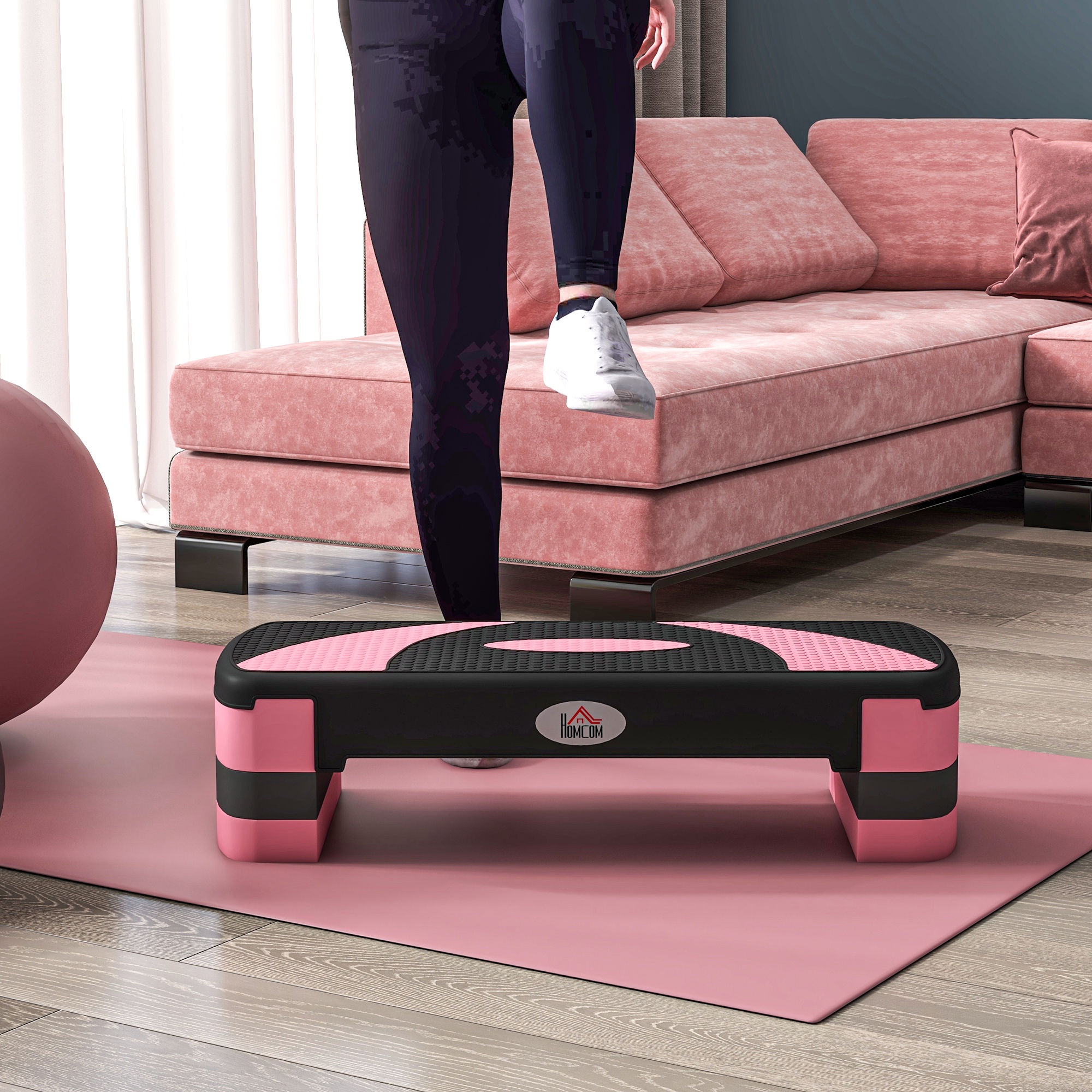 Aerobik-Stepper, höhenverstellbar, 80 x 31 x 10/15/20 cm, bis 150 kg, Schwarz/Rosa/Grau