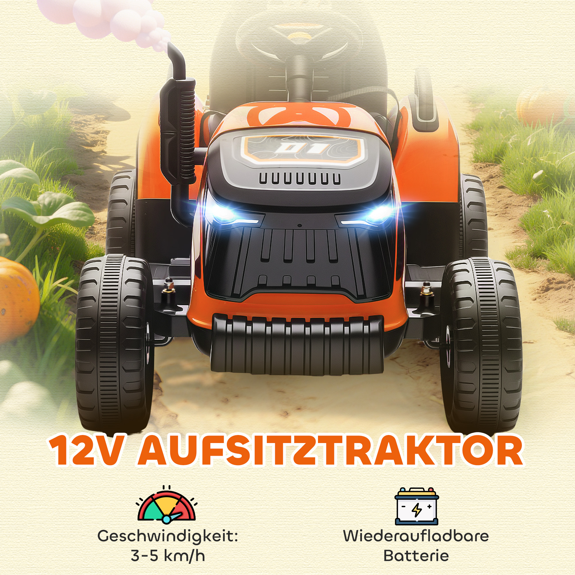 Kindertraktor, mit Fernbedienung, orange