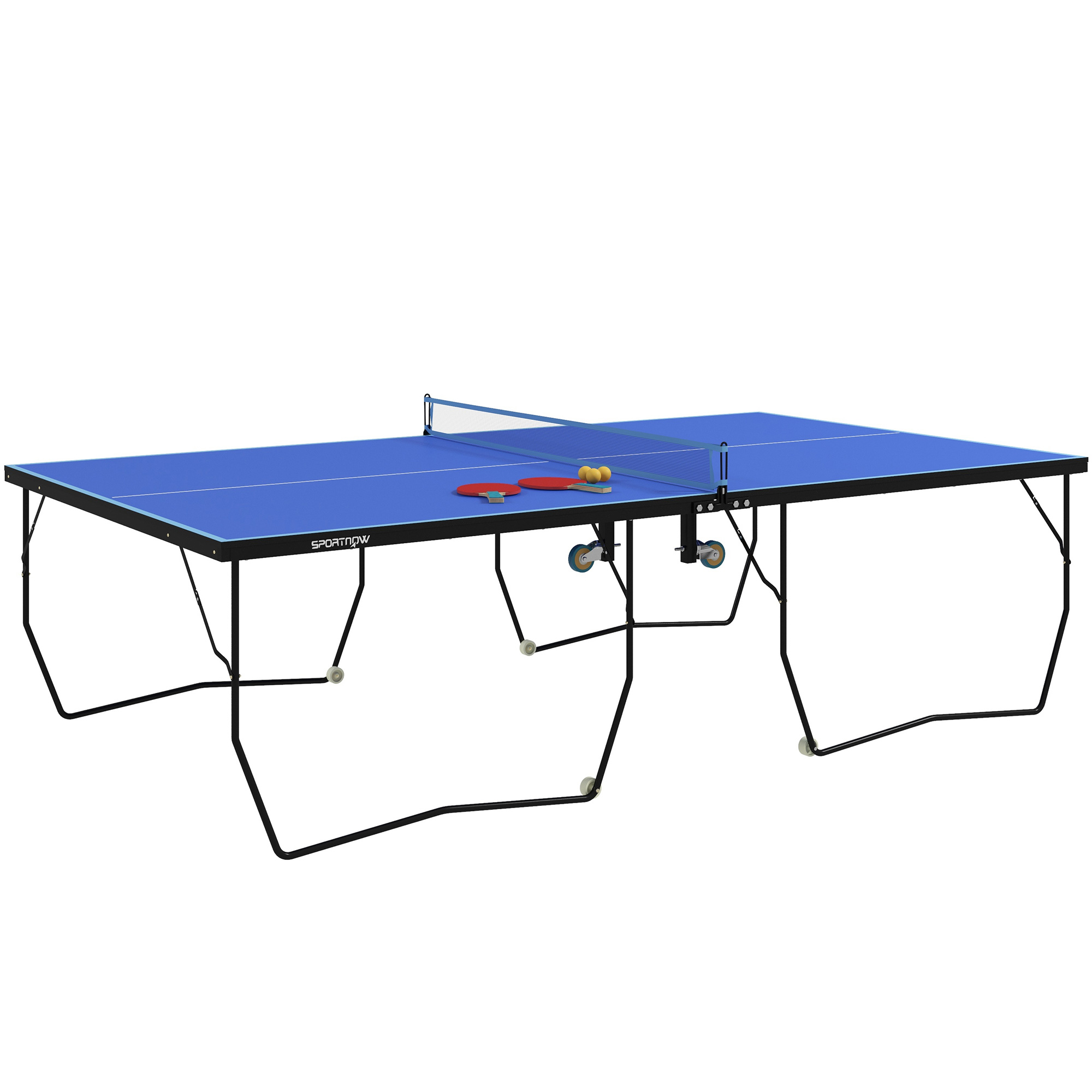 Tischtennisplatte, klappbar, 8 Räder, pulverbeschichteter Stahlrahmen, MDF, 274 x 152,5 x 76 cm, Blau Tischtennisplatte, klappbar, 8 Räder, pulverbeschichteter Stahlrahmen, MDF, 274 x 152,5 x 76 cm, Blau