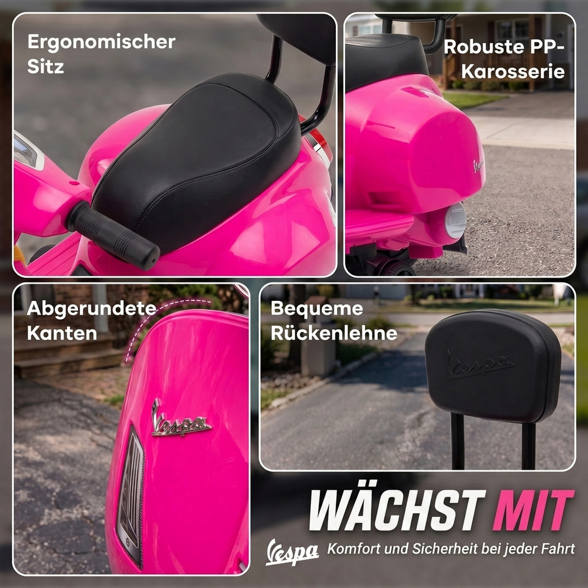 Elektro Motorrad Kinder Mini Vespa GTS 6V Elektromotorrad mit Lithium-Akku Ergonomischer Sitz Rückenlehne 1,5-3 Jahren