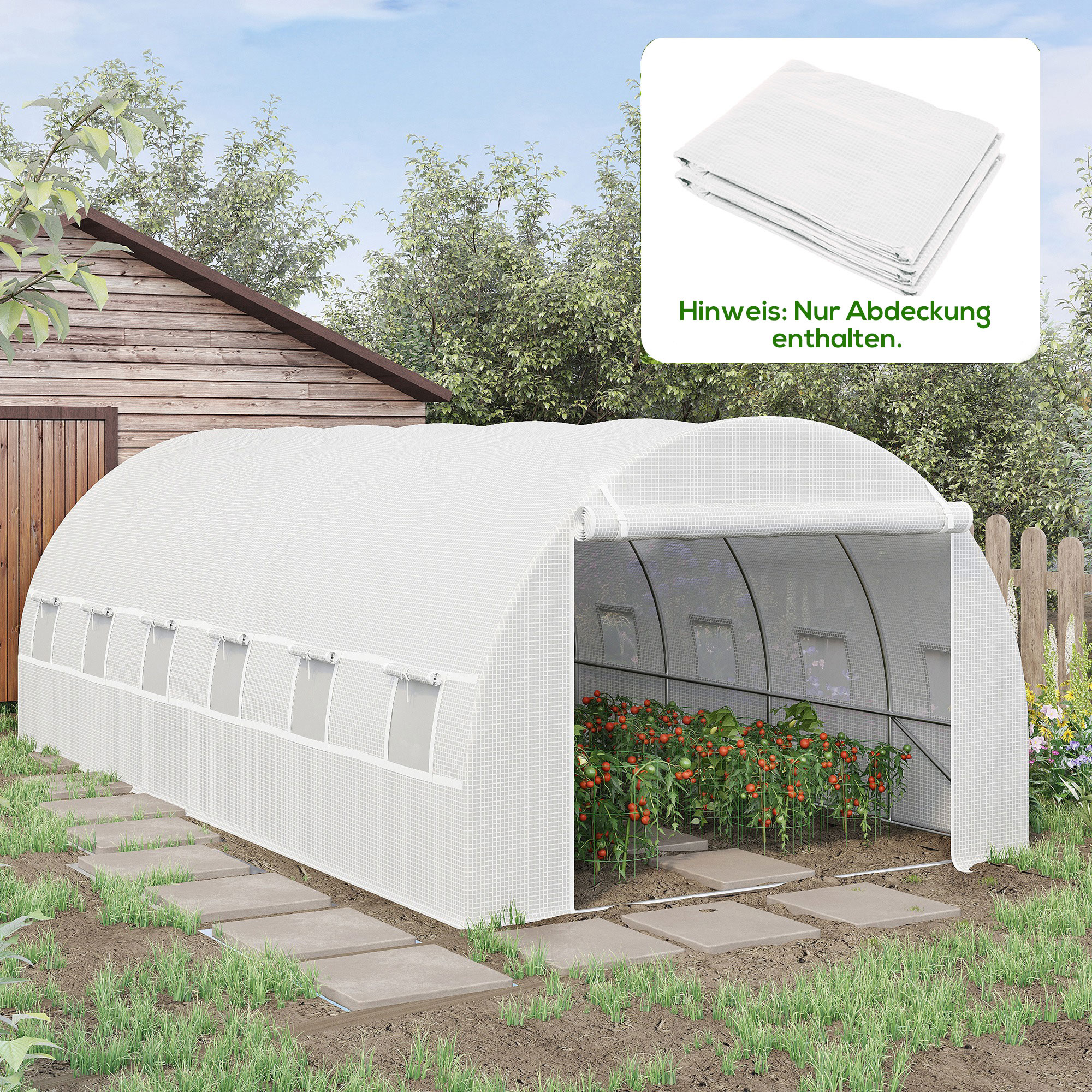 Ersatzfolie für 6x3x2 m Gewächshaus, robust, reißfest, 12 Fenster, Tür, Grün