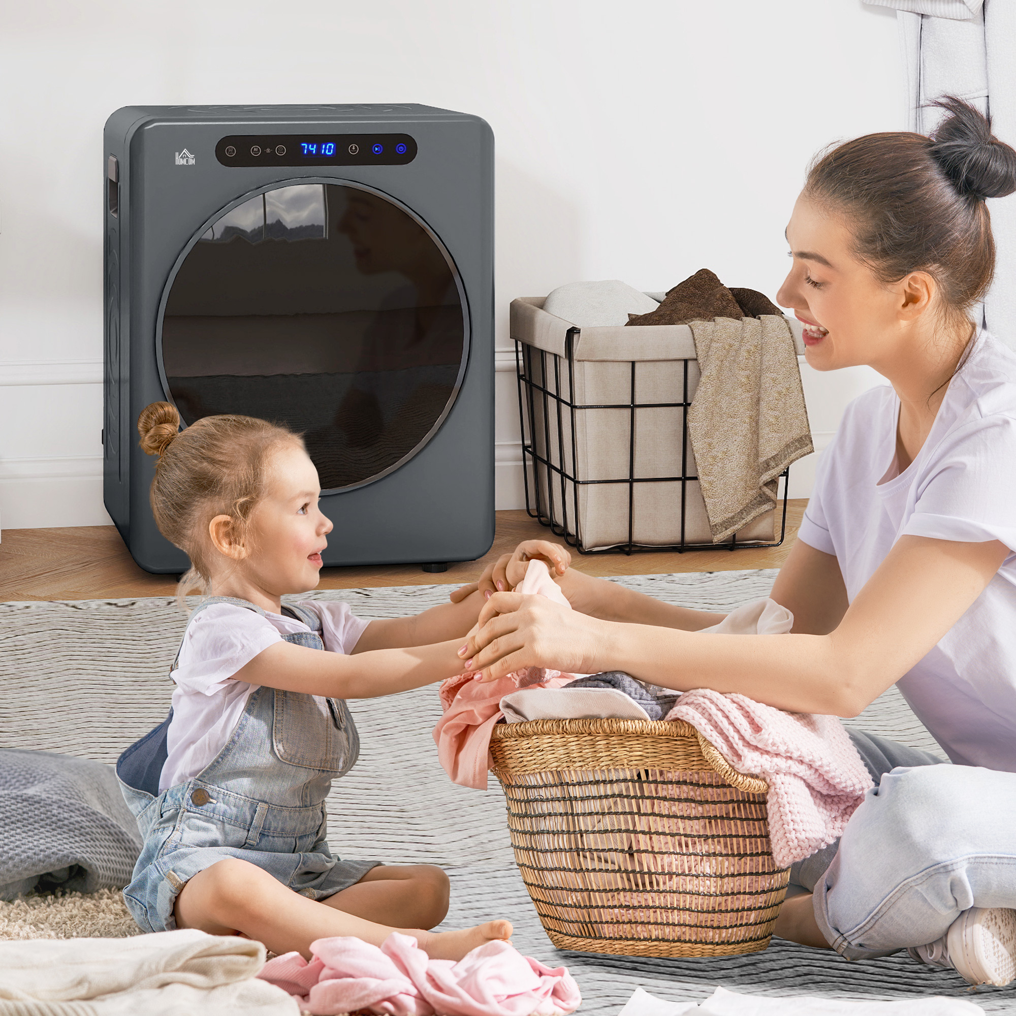 Wäschetrockner, 6 Programme, 40-60?, 3 kg Kapazität, kompakt, Touch-Bedienung, Grau