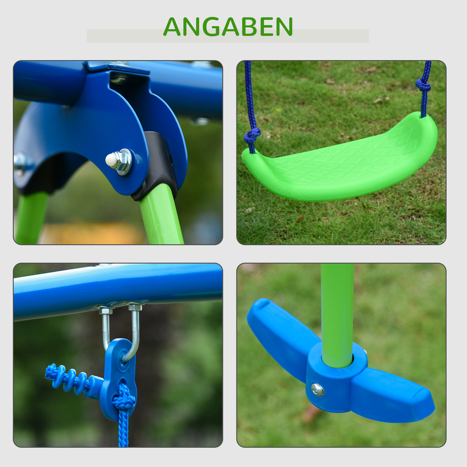 Schaukelgestell, Outdoor-Schaukelgerüst mit 2 Schaukeln, Wippe, Kinderschaukel mit Metallgestell, Grün