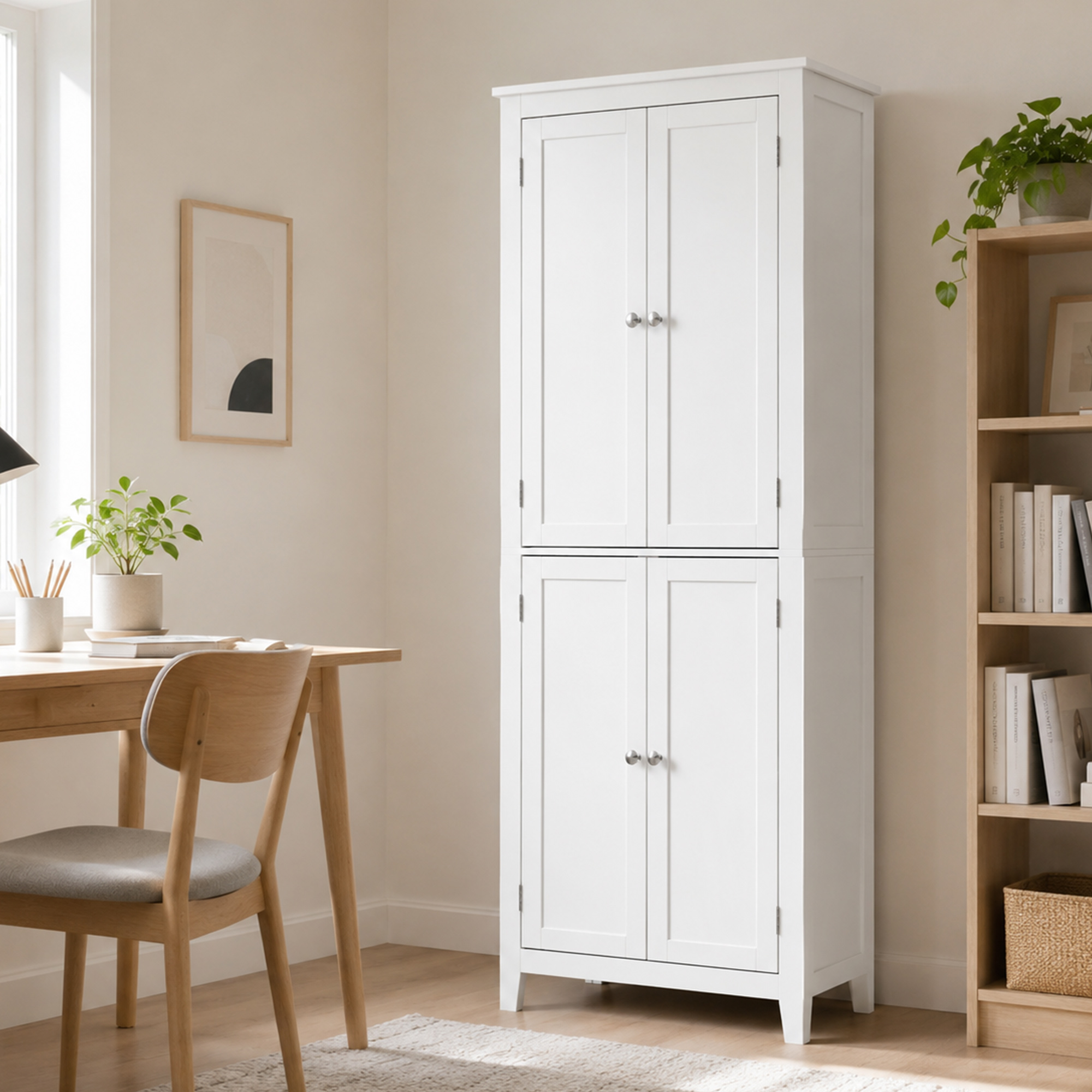 Badezimmerschrank 170 cm hoch, schmaler freistehender Badschrank mit verstellbaren Einlegeböden, für Waschküche