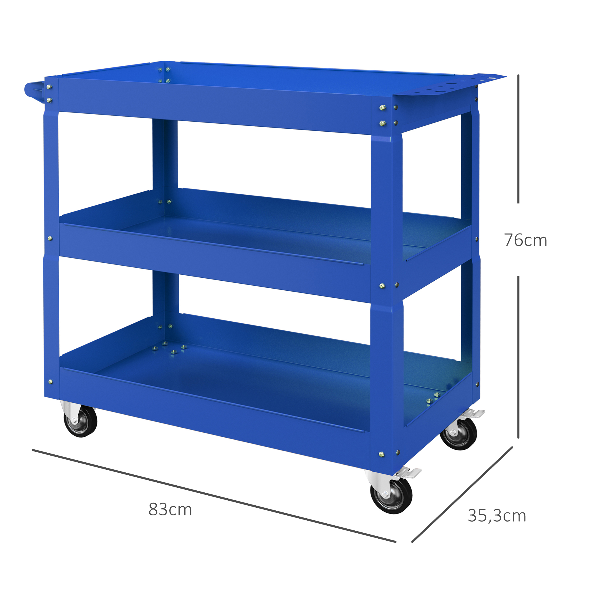 3-stufiger Werkzeugwagen, 4 Rollen, Stahl, 83B x 35,3T x 76H cm, Blau
