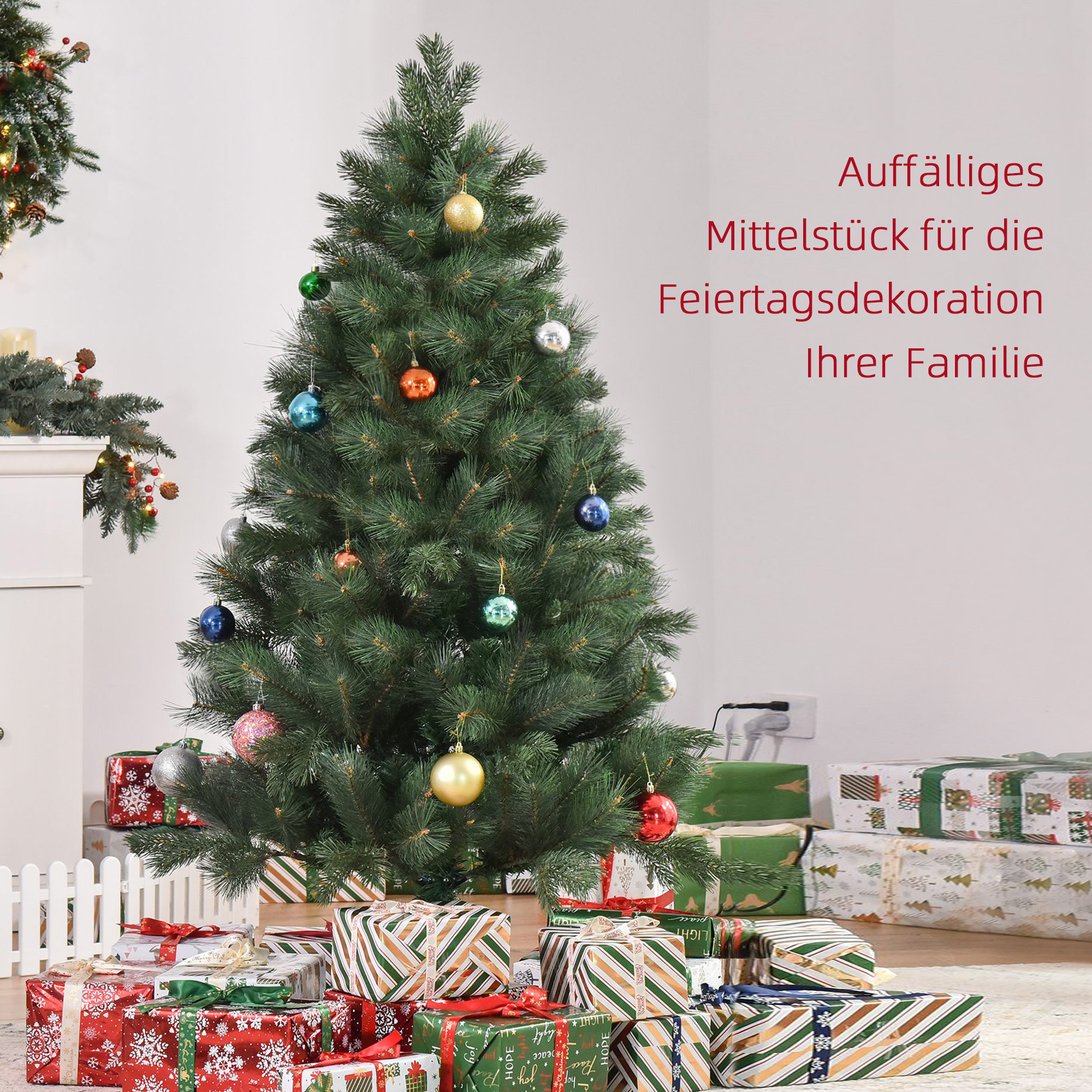 Weihnachtsbaum Ø90 x 180 cm, künstliche Tanne, realistisches Nadelkleid, Grün