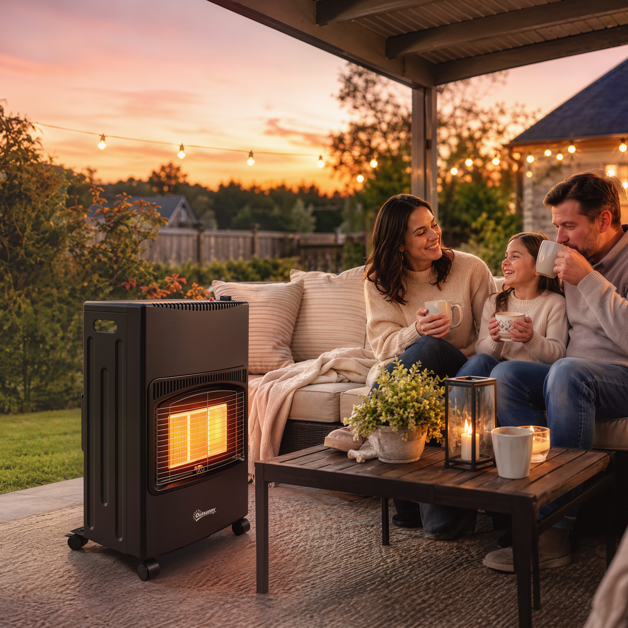 Gas Heizstrahler Outdoor 1,5-4,2 kW Klappbar Terrassenheizer mit Rollen Schutzhülle 3 Leistungsstufen Schlauch