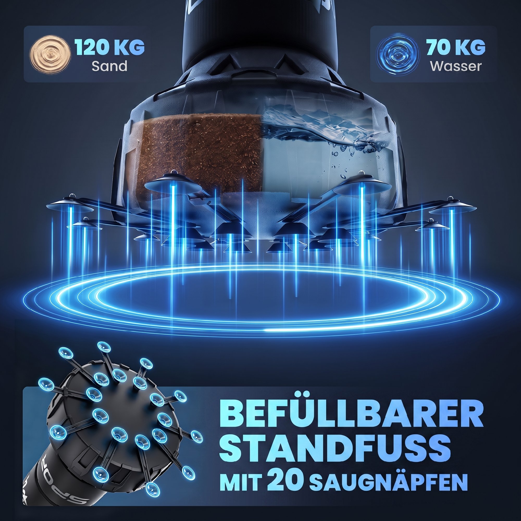 Boxsack freistehend 180 cm Standboxsack mit Saugfuß befüllbar Basis, Stoßdämpfung Handschuhen Boxing Trainer
