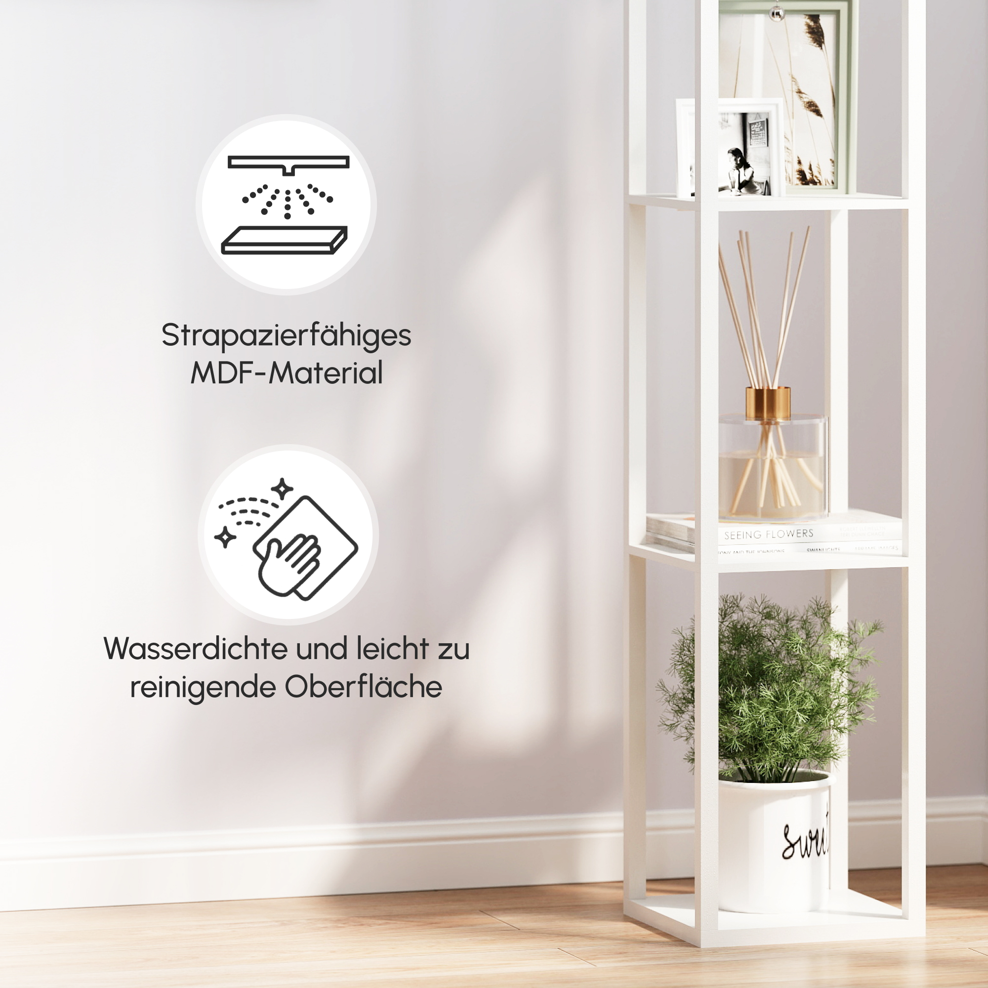 Stehlampe mit Regalen, Stehleuchte, Holz, 26 x 26 x 160 cm, für Wohn-/Schlafzimmer (Ohne Glühbirne)