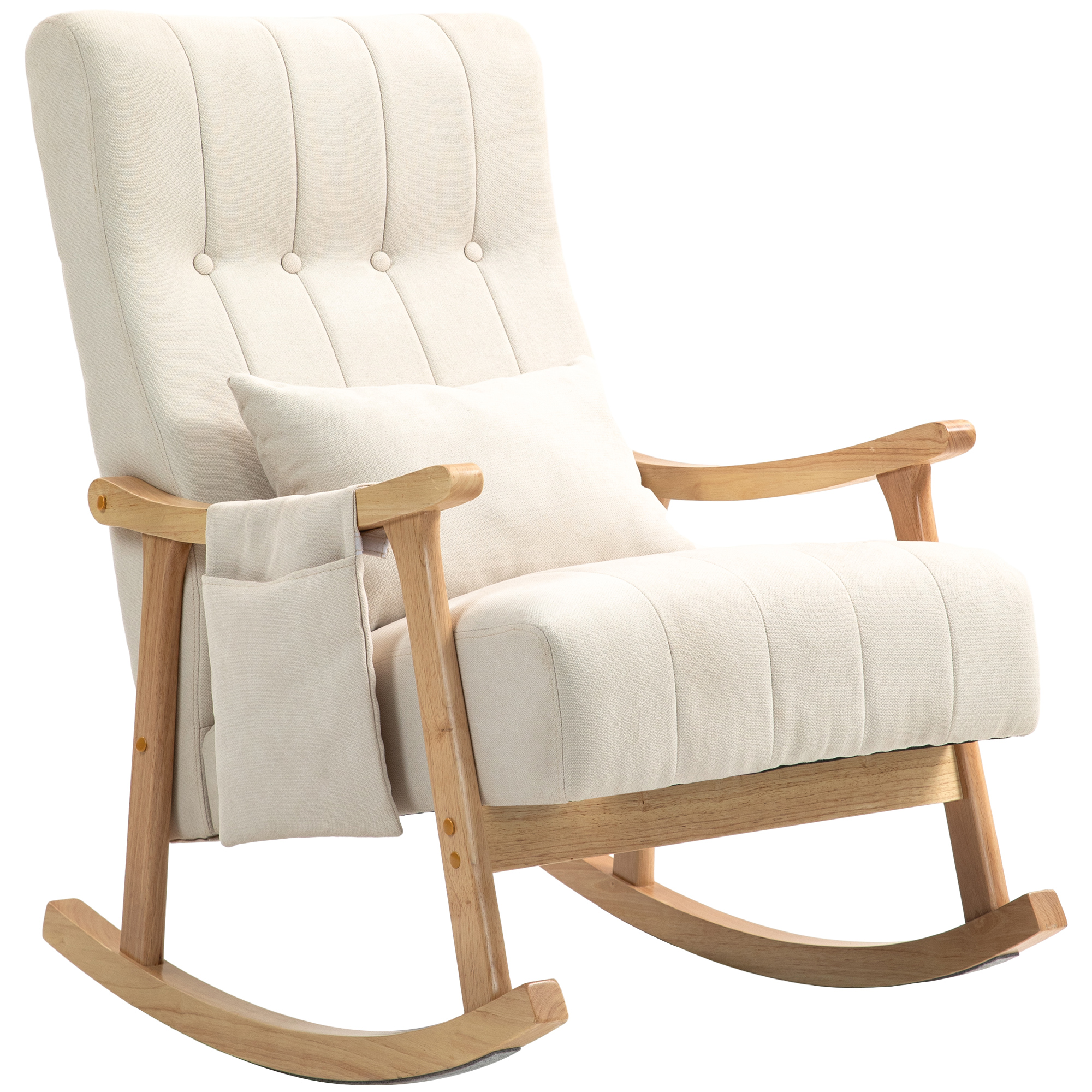 Schaukelstuhl mit Nierenkissen, breiter Sitz, Buchenrahmen, bis 120 kg, Beige Schaukelstuhl mit Nierenkissen, breiter Sitz, Buchenrahmen, bis 120 kg, Beige